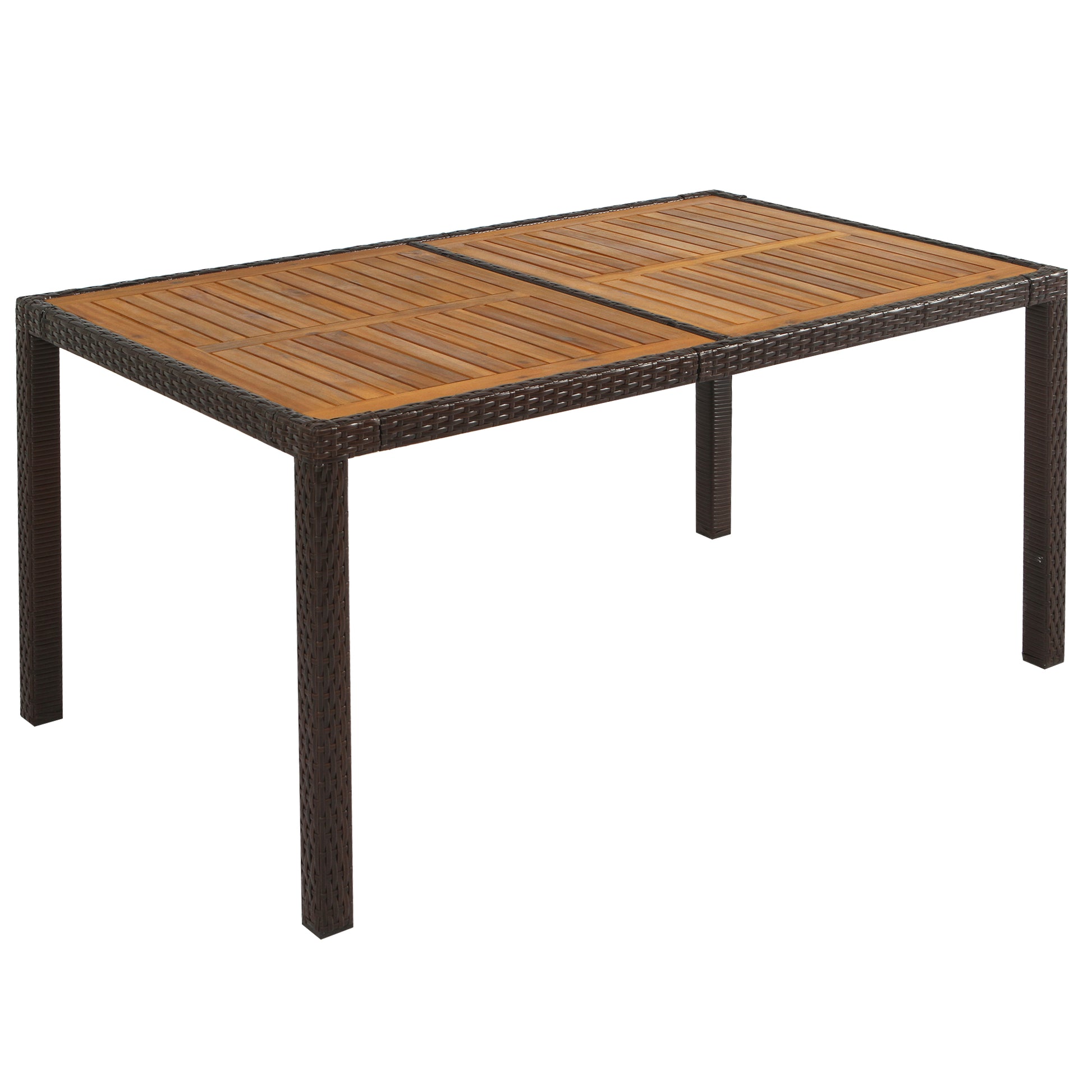 7 Piece Outdoor Patio Dining Set, Garden Pe Rattan Wicker Dining Table And Chairs Set, Acacia Wood Tabletop, Stackable Armrest Chairs With Cushions, Brown Yes Dining Set Brown Garden & Outdoor Multiple Chairs Seating Group Wicker Wicker