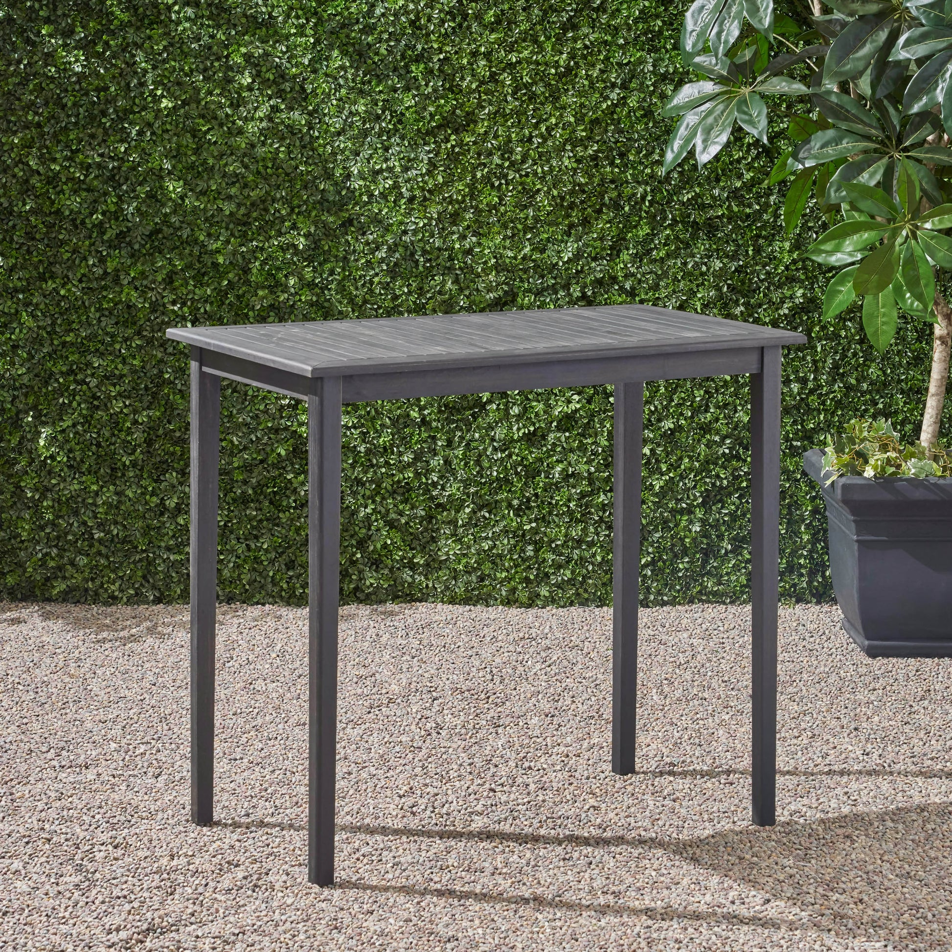 Outdoor Minimalist Acacia Wood Rectangle Bar Table Dark Gray Dark Gray Garden & Outdoor Minimalist Acacia Wood