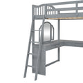 Full Wooden Loft Bed With U Shaped Desk,Storage Compartments And Tri Fold Mirror, Gray Gray Plywood,Solid Wood Mdf