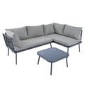 Modern Outdoor 3 Piece Pe Rattan Sofa Set All Weather Patio Metal Sectional Furniture Set With Cushions And Glass Table For Backyard, Poolside, Garden, Gray,L Shaped Yes Sectional Gray Seats 4 Weather Resistant Frame Water Resistant Cushion Garden &
