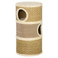 Pawhut 28 Inch Cat Condo, 3 Story Cat Hideaway With Sisal Scratching Pad, Barrel Shaped Small Cat Tree For Indoor Cats, Khaki And Brown Khaki Particle Board