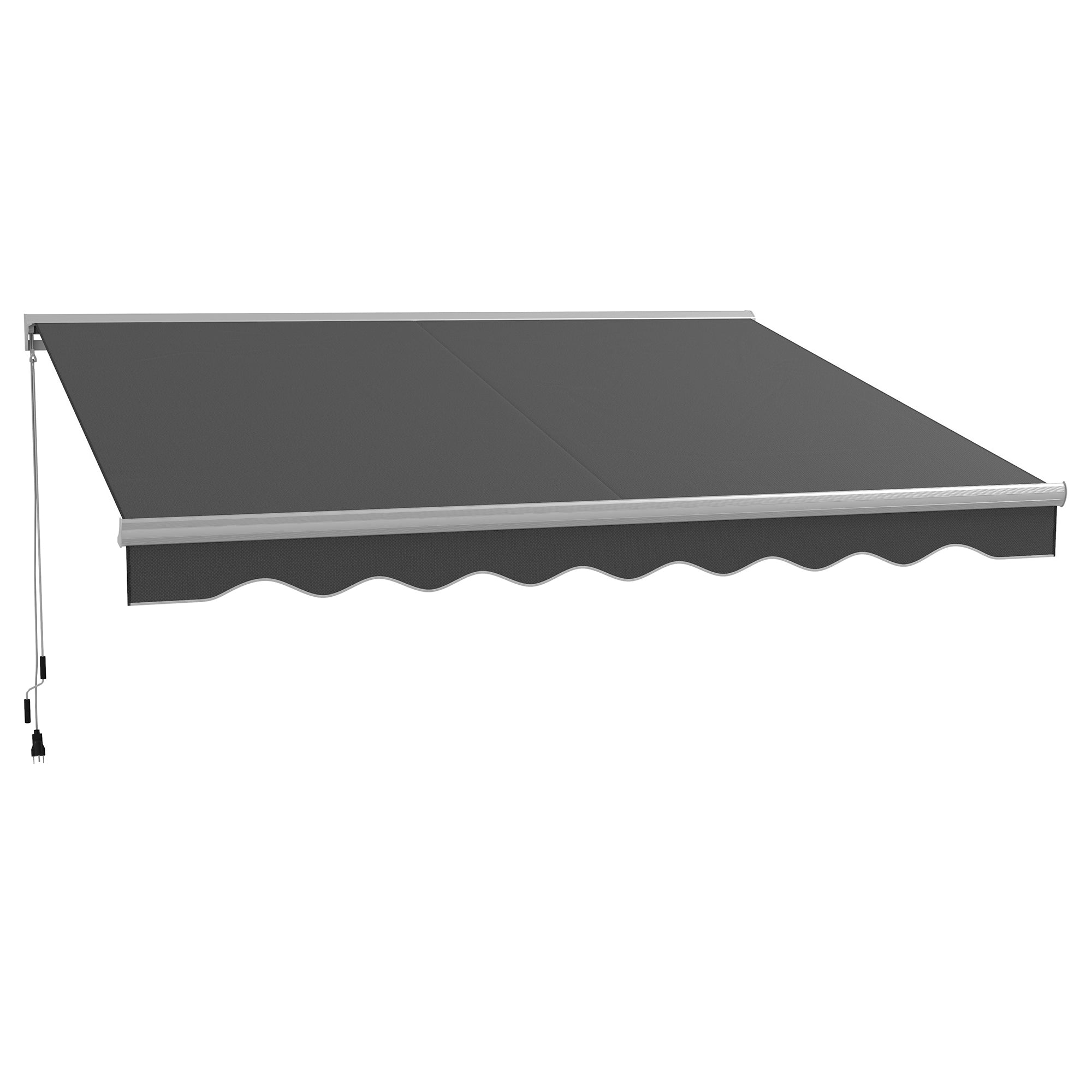 Outsunny 13' X 10' Electric Awning With Led Lights, Retractable Awning, Uv40 Sun Shade Shelter With Remote Controller And Crank Handle For Deck, Balcony, Yard, Dark Gray Dark Grey Aluminum