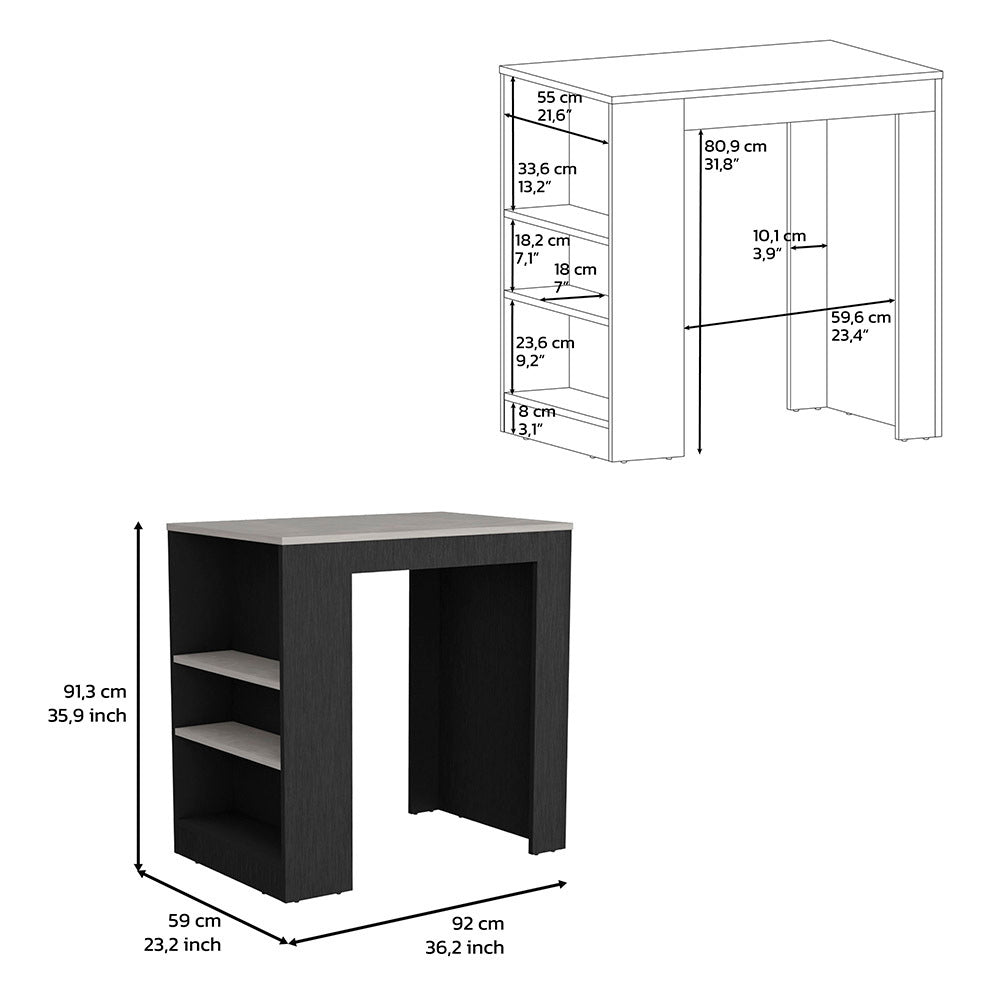 Kitchen Island, Kitchen Bar Table 36" H, With 3 Side Shelves, White, Wengue Ibiza Marble Color Finish Multicolor Particle Board Particle Board