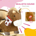 Qaba Baby Rocking Horse, Riding Horse, Plush Animal Rocker With Realistic Sound, Pedals For Ages 18 36 Months, Brown Brown Wood