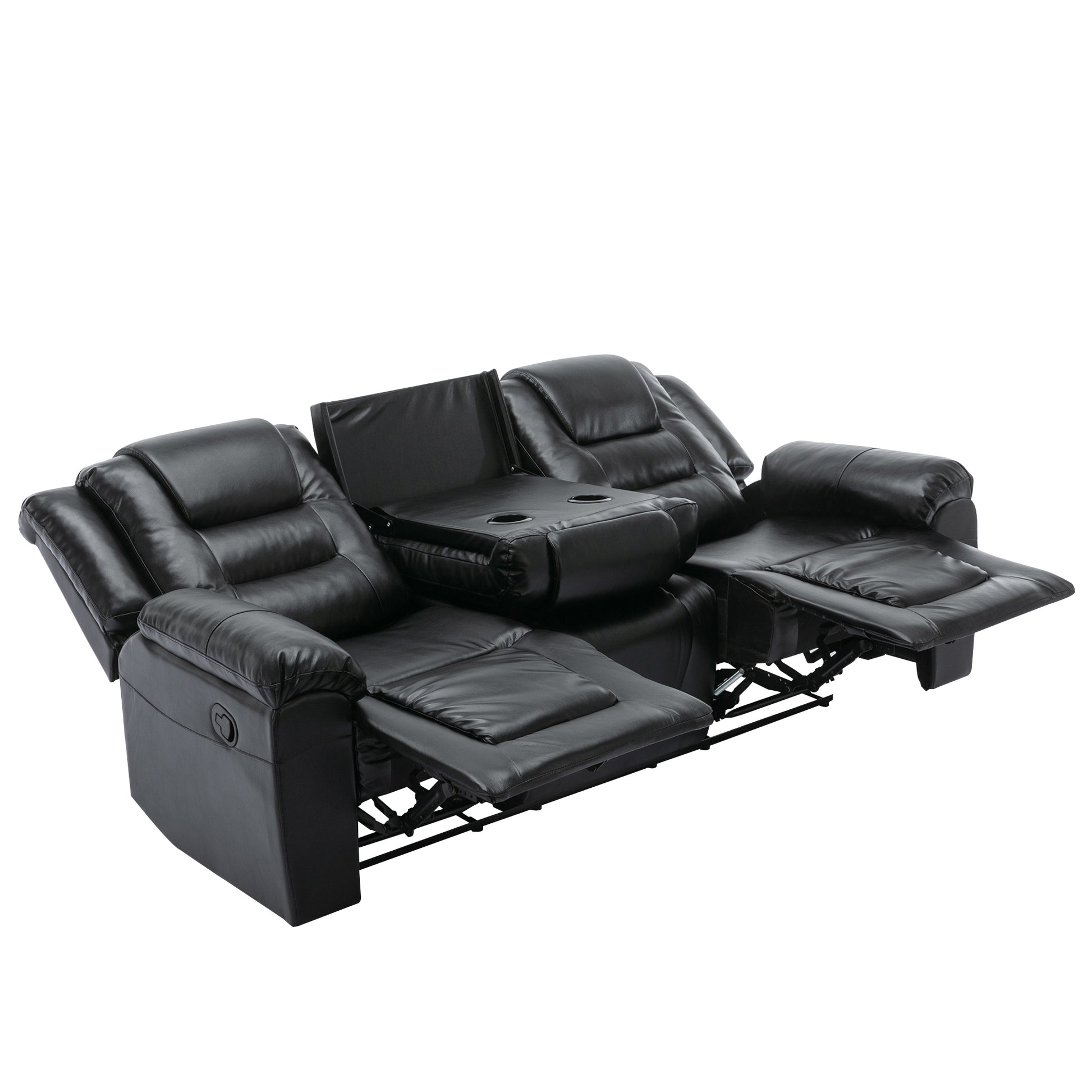 3 Seater Home Theater Recliner Manual Recliner Chair With Two Built In Cup Holders For Living Room,Bedroom, Black Old Sku:Pp302955Aab Black Foam Pu