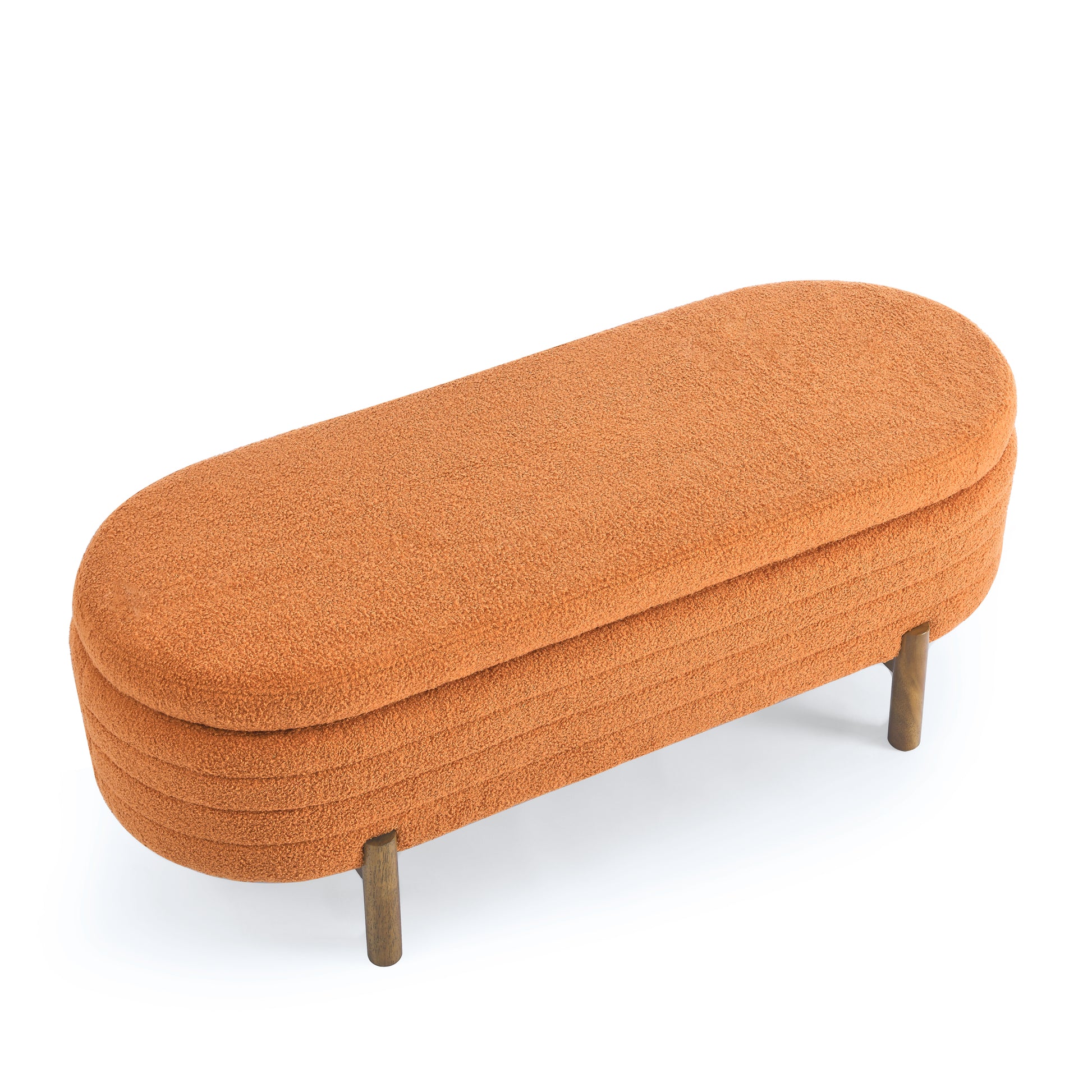 Ottoman Oval Storage Bench,Rubber Wood Leg,Orange 46."X17.7"X10.8" Orange Foam