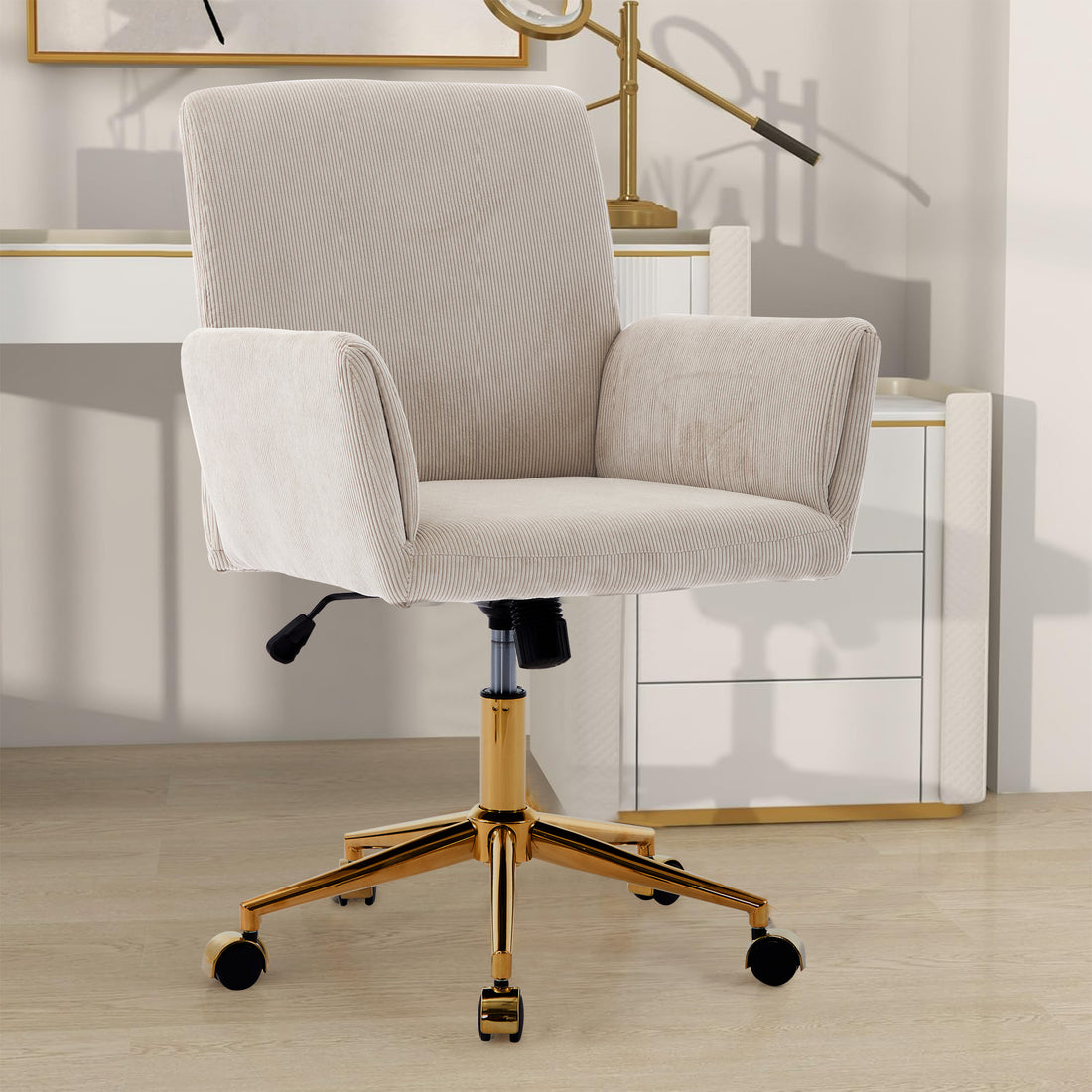 Ts Office Chair 1Pc Creamy White Creamy White Corduroy