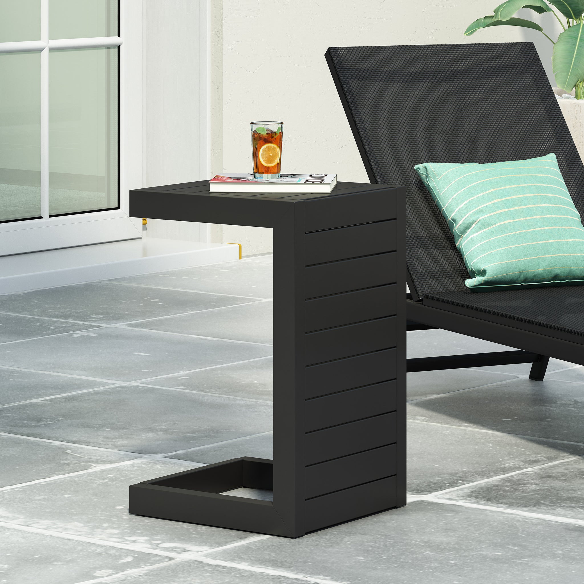 Cape Coral Alu C Shaped Table Grey Black Aluminium