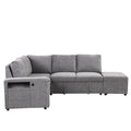 L Shaped Padded Modular Sofa With Storage Space, Usb Ports, And Cup Holders On The Armrests, Suitable For Living Rooms, Offices, And Apartments. Gray Wood Polyester 5 Seat