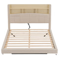 Full Size Upholstered Floating Bed With Led And Storage Headboard, Beige Box Spring Not Required Full Beige Wood Bed Frame Linen Upholstered