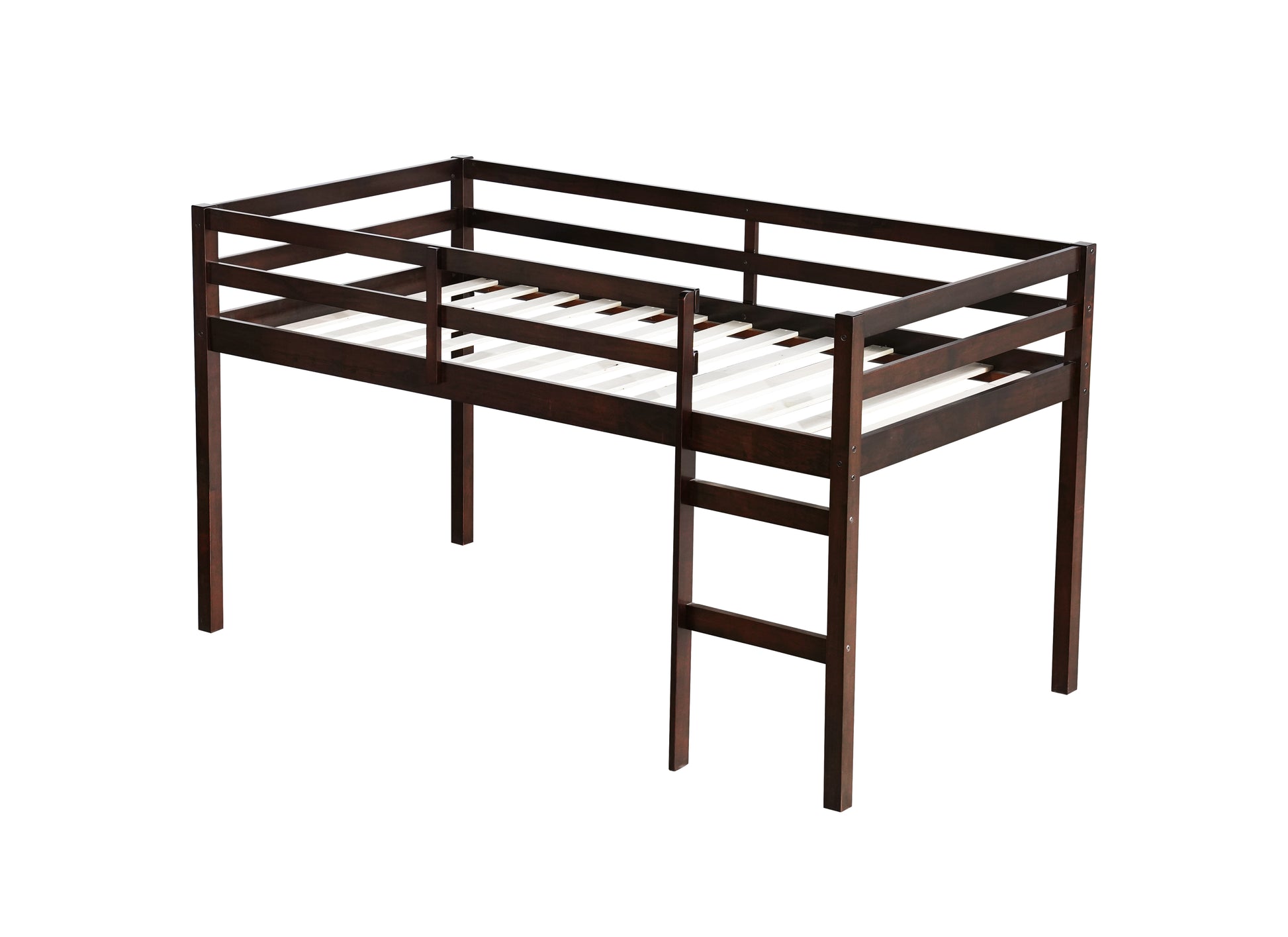 Solid Wooden, Rubber Wooden Twin Loft Bed With Ladder, Bed Platform Of Strengthened Slatsespresso Twin Espresso Rubber Wood