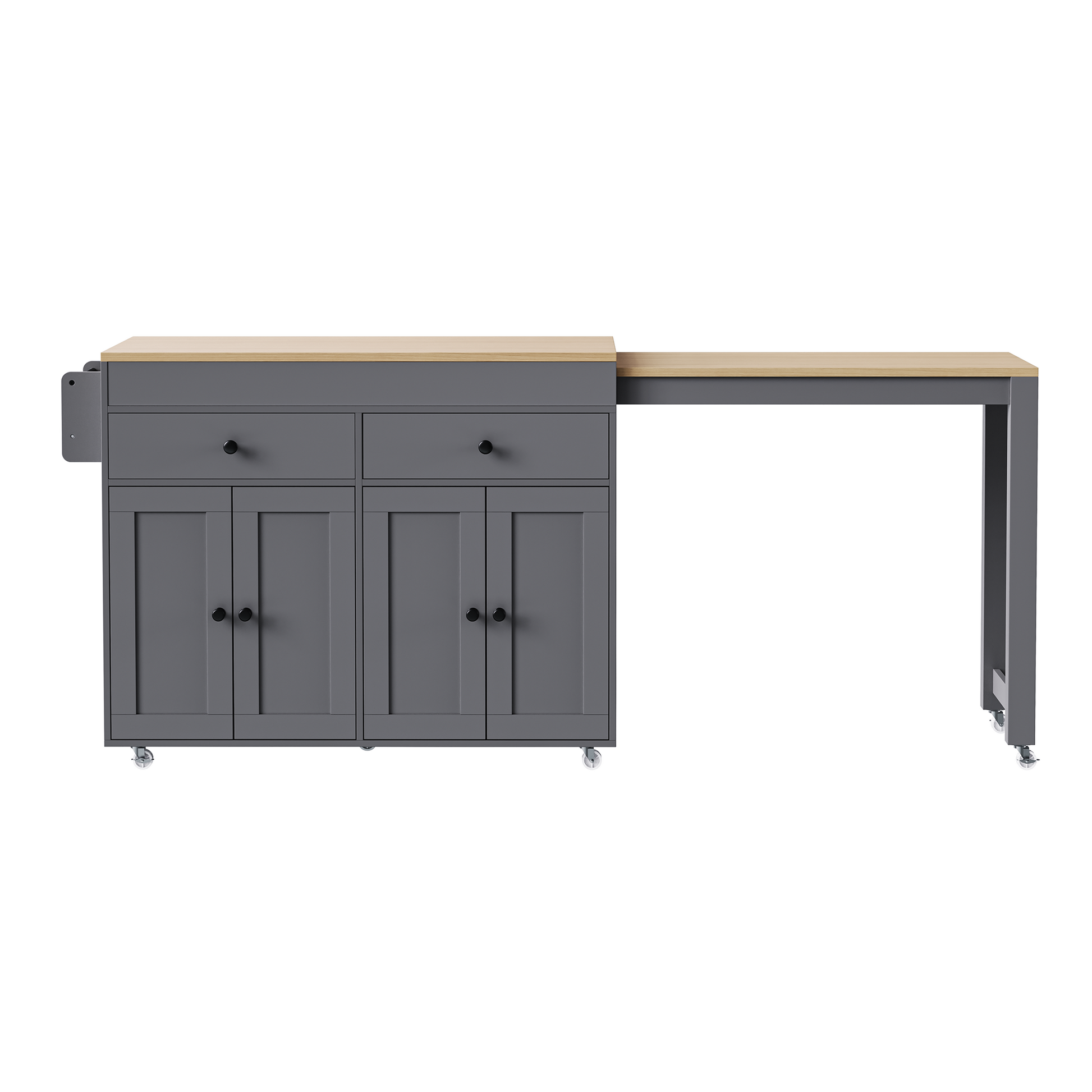 K&K 74.5 Inch Kitchen Island With Extendable Dining Tablerolling Kitchen Island On Wheels With Spice Rack And 2 Drawers, Kitchen Storage Cart With 4 Door Cabinet, For Kitchen, Dining Room, Grey Grey