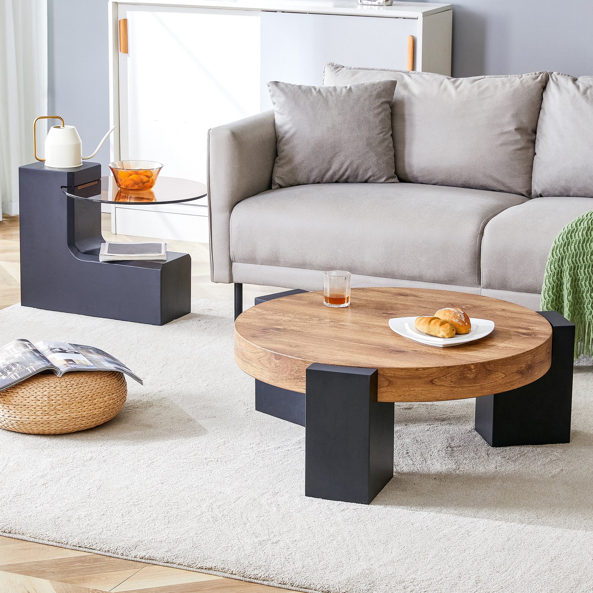 The Detachable Double Decker Coffee Table, The Stylish Design Is More Precious, And The Detachable Design Can Make The Use Of Space More Flexible And Suitable For Various Scenes. Black,Wood Mdf