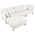 Modern Modular Sectional Sofa With Movable Ottoman, 110 Inch 4 Seat Sofa Set With 5 Pillows, Unique Piping Stitch Design, Convertible L Shaped Sofa For Living Room, Office & Spacious Rooms Beige