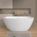 55 Inch Acrylic Freestanding Bathtub Contemporary Soaking White Tub With Overflow And Pop Up Drain Matte White Matte White Oval Bathroom Freestanding Tubs Matte Less Than 59 In Contemporary,Modern Soaking Center Fiberglass Acrylic