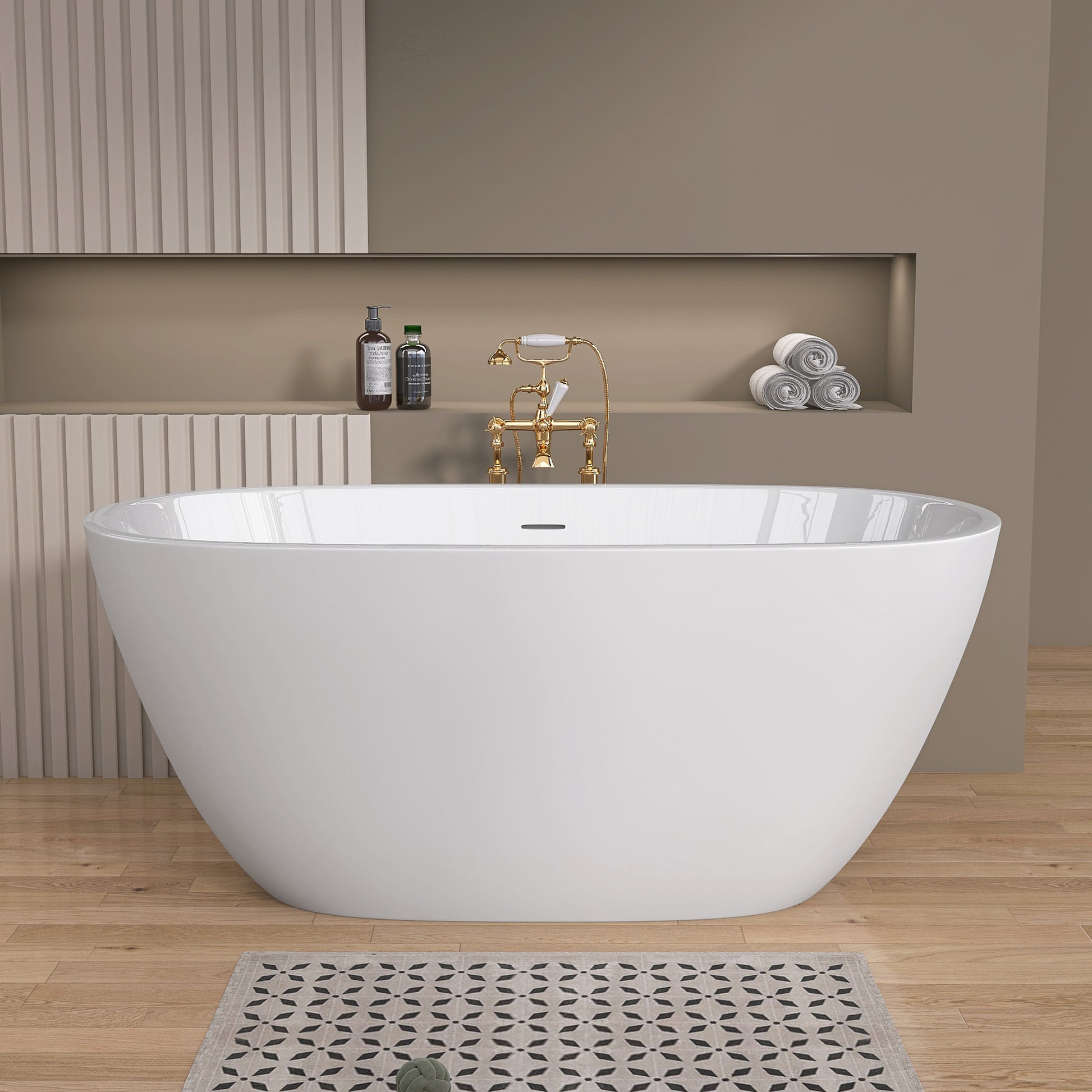 55 Inch Acrylic Freestanding Bathtub Contemporary Soaking White Tub With Overflow And Pop Up Drain Matte White Matte White Oval Bathroom Freestanding Tubs Matte Less Than 59 In Contemporary,Modern Soaking Center Fiberglass Acrylic
