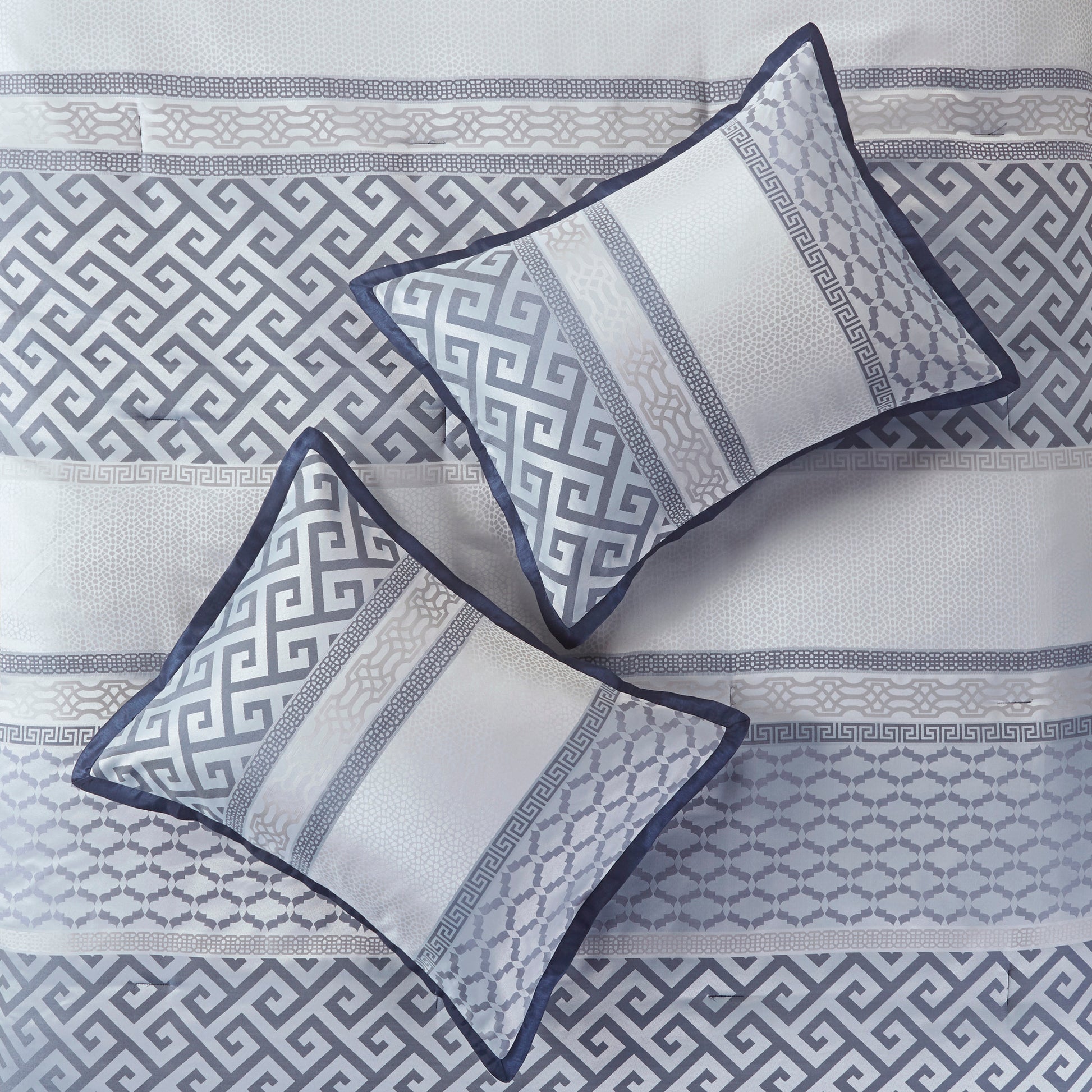 7 Piece Jacquard Comforter Set Navy Queen Queen Navy Polyester