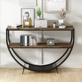 Rustic Industrial Design Demilune Shape Textured Metal Distressed Wood Console Table Distressed Brown Distressed Brown Mdf