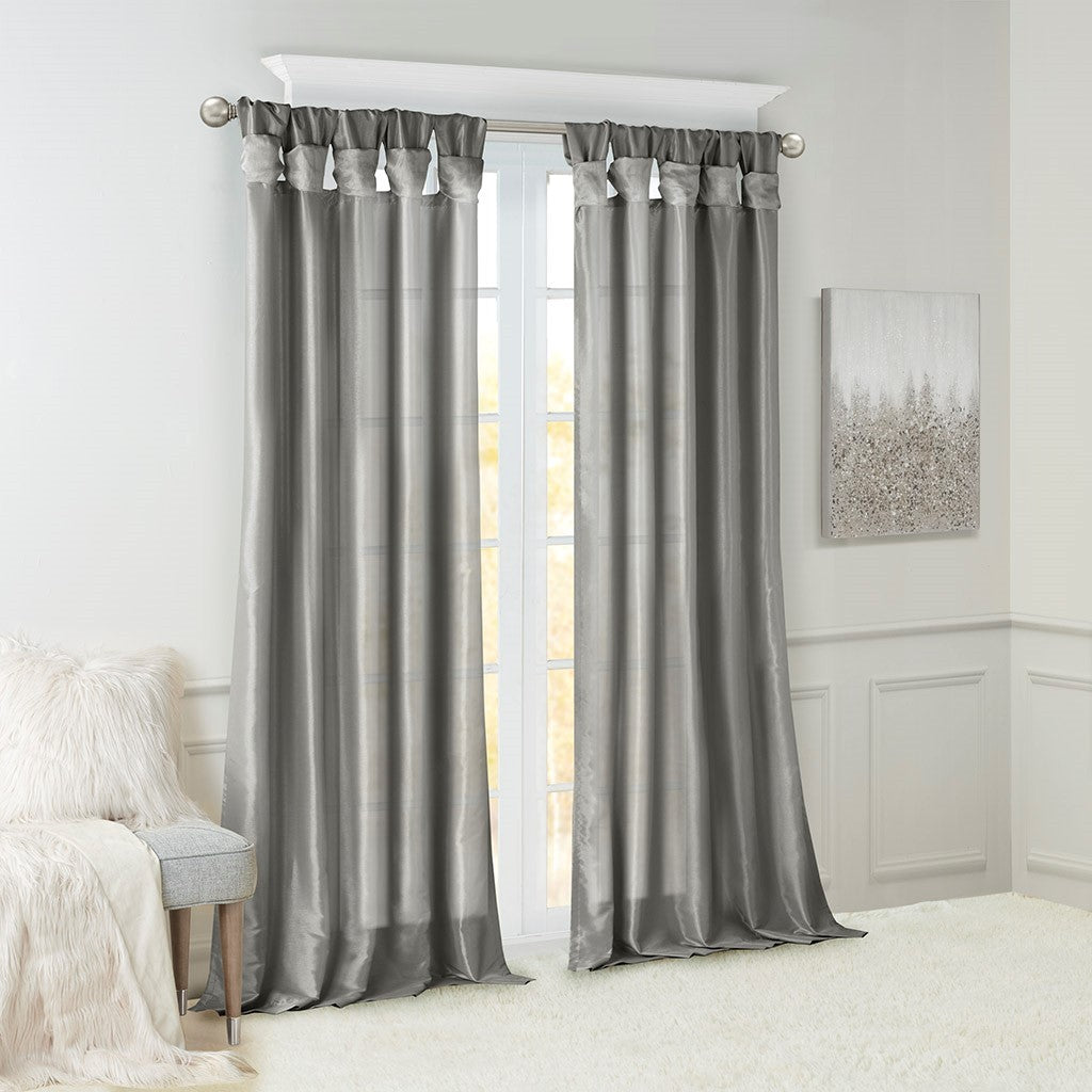 Twist Tab Lined Window Curtain Panel Only 1 Pc Panel Charcoal Polyester