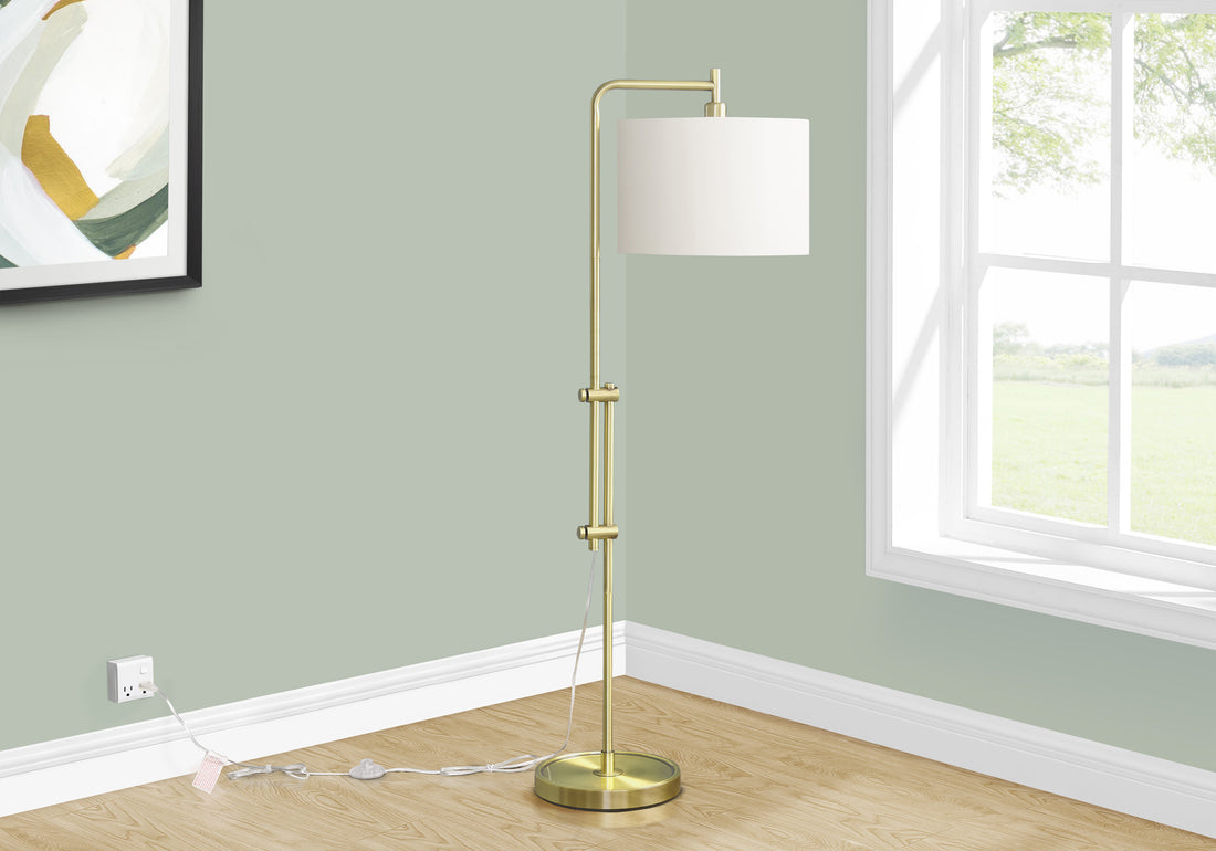 Lighting, 63"H, Floor Lamp, Brass Metal, Ivory Cream Shade, Contemporary Gold Metal