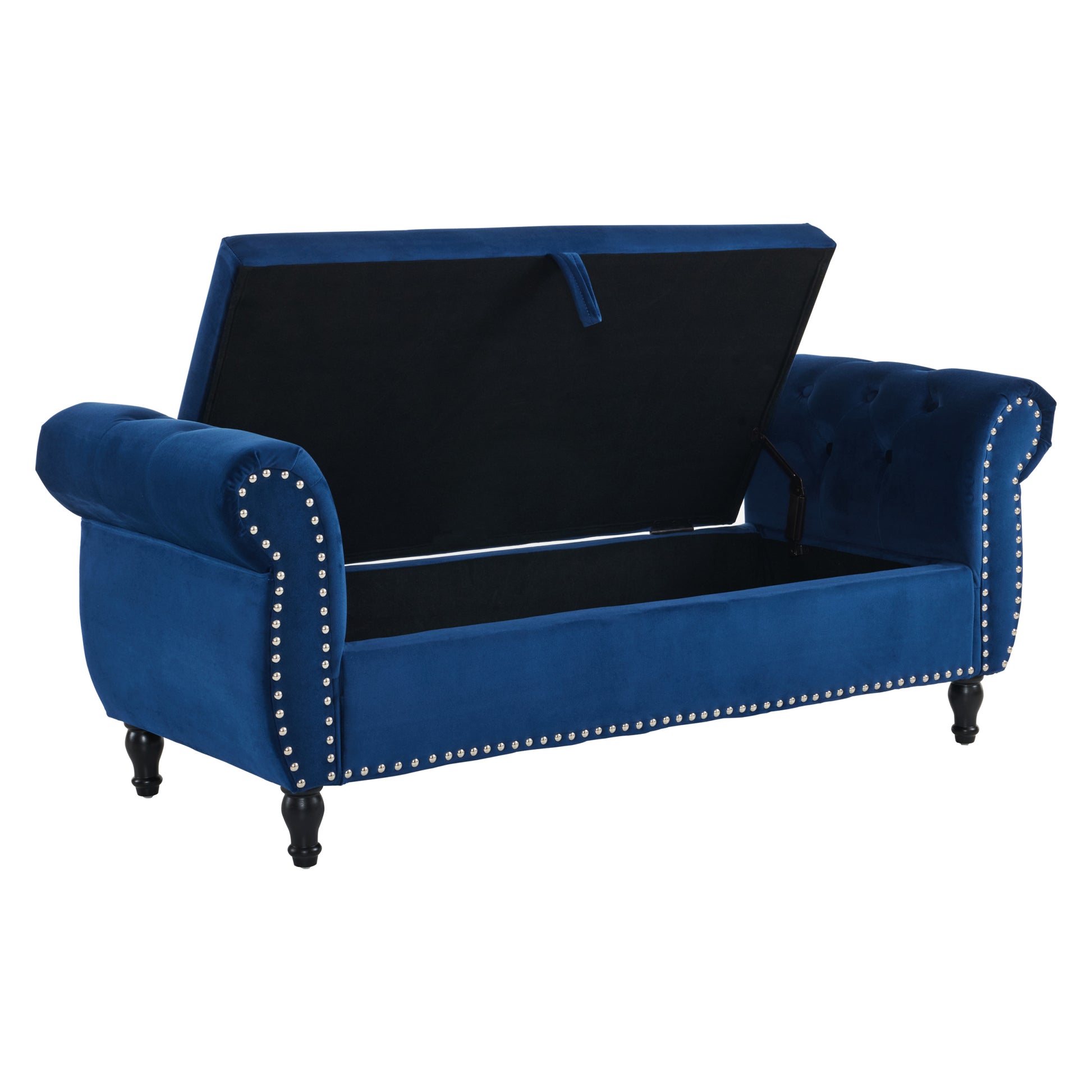 Velvet Multifunctional Storage Rectangular Ottoman Bench With 1 Pillow, Navy Blue Antique Navy Blue Polyester Wood Solid Beige Pine Flip Top Polyester With Storage Velvet