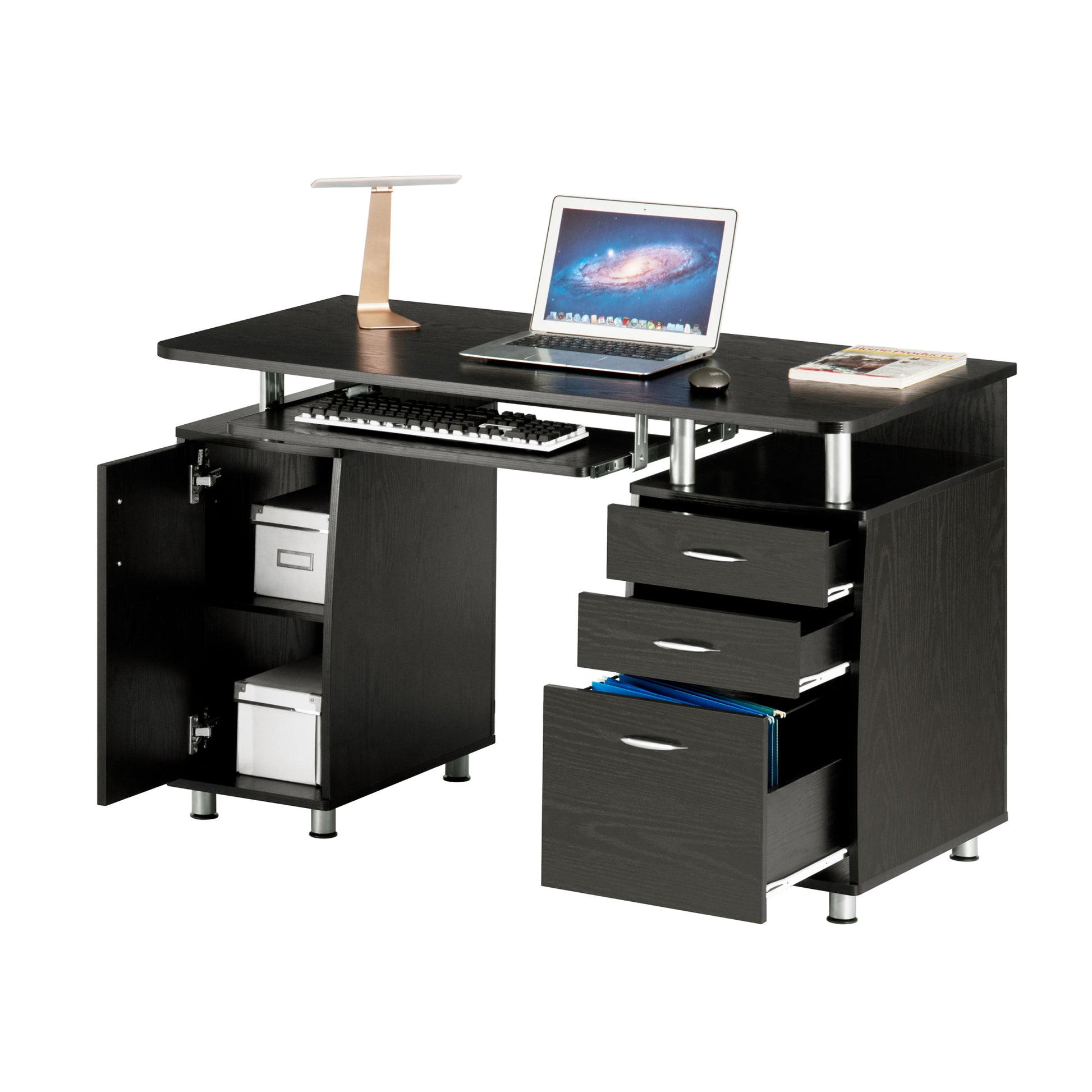 Techni Mobili Complete Workstation Computer Desk With Storage, Espresso Espresso Computer Desk Office Modern Rectangular Rectangular Mdf