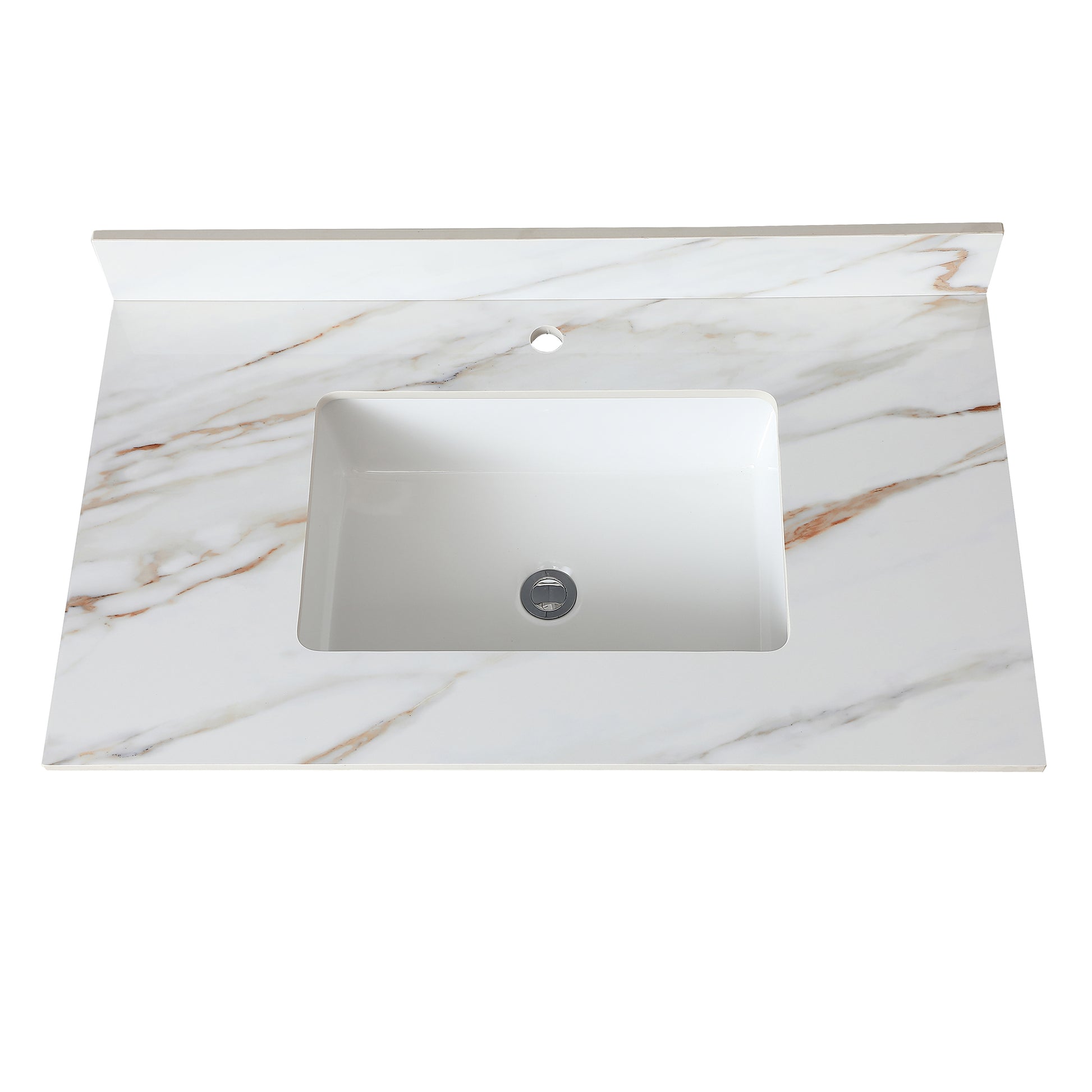 37 Inch Marble Vanity Top, Bathroom Vanity Top With Undermount Rectangular Middle Sink And 4" Height Backsplash, Pre Drilled Faucet Hole Vanity Top, Carrara White With Veins White Marble Bathroom American Design,American Traditional Sintered Stone