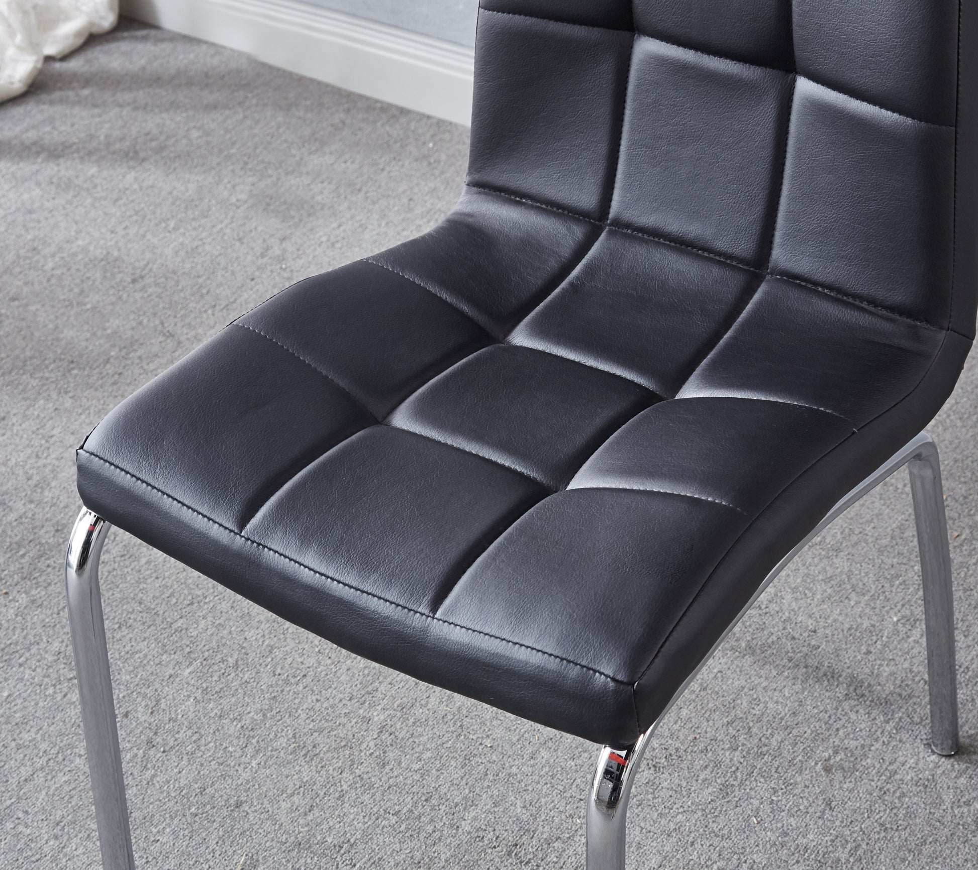 Modern Lattice Designdining Chair With Silver Metal Legs Set Of 4 White Black Metal