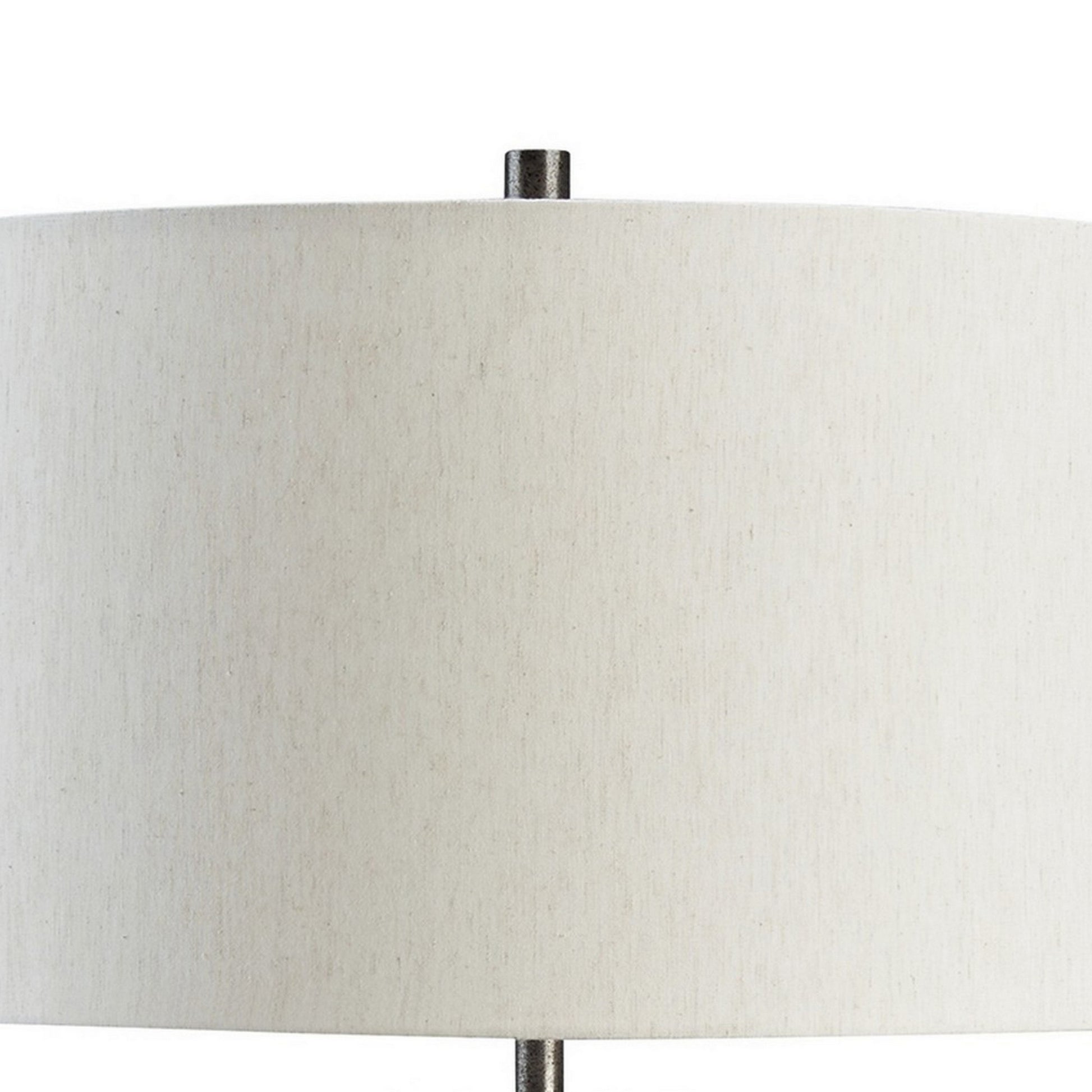 Nila 35 Inch Table Lamp, Pewter Gray Metal Base, 3 Way Switch, Drum Shade Gray Fabric Metal