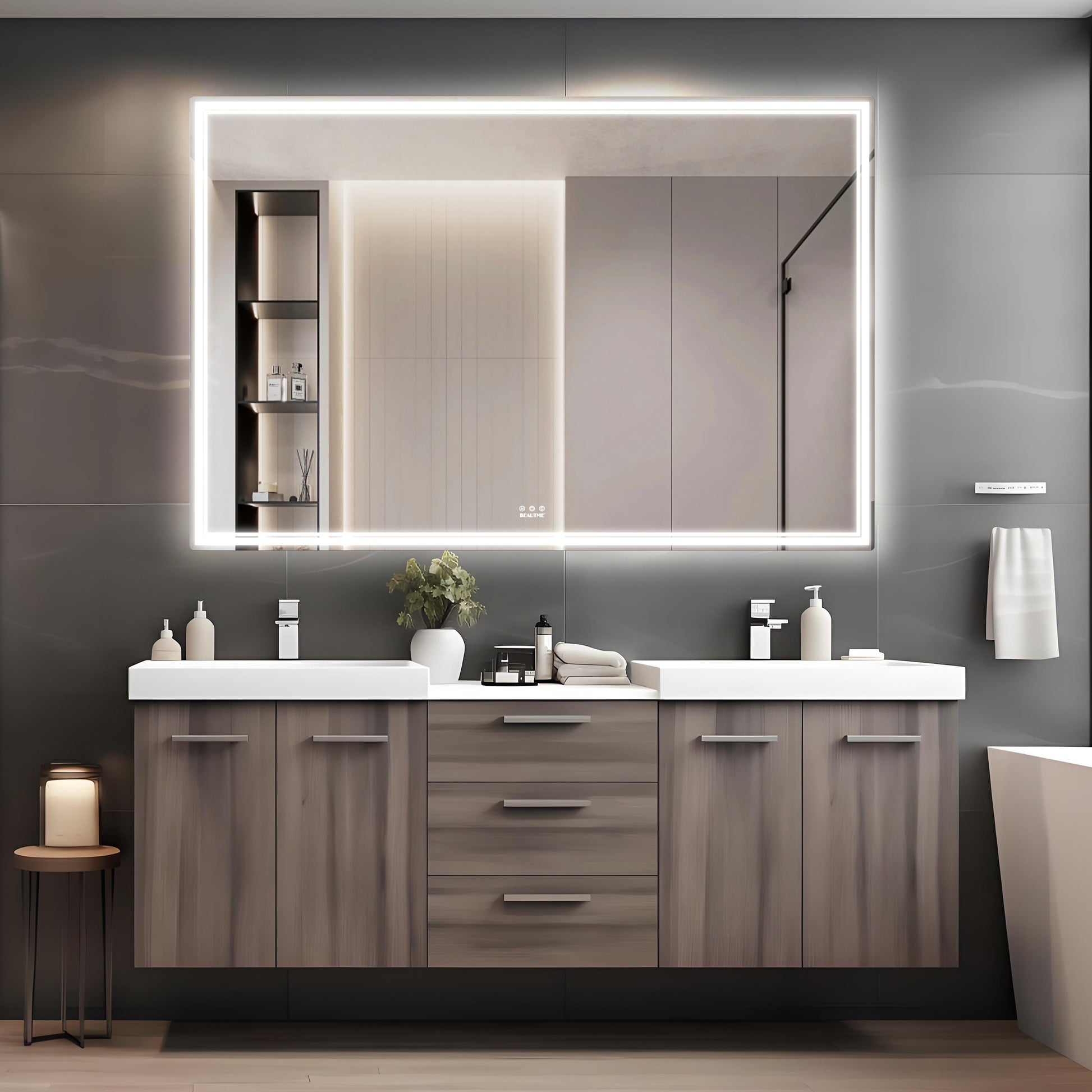 60X40 Inch Oversized Led Bathroom Mirror Wall Mounted Mirror With 3 Color Modes Aluminum Frame Large Wall Mirror For Bathroom Silver Aluminium