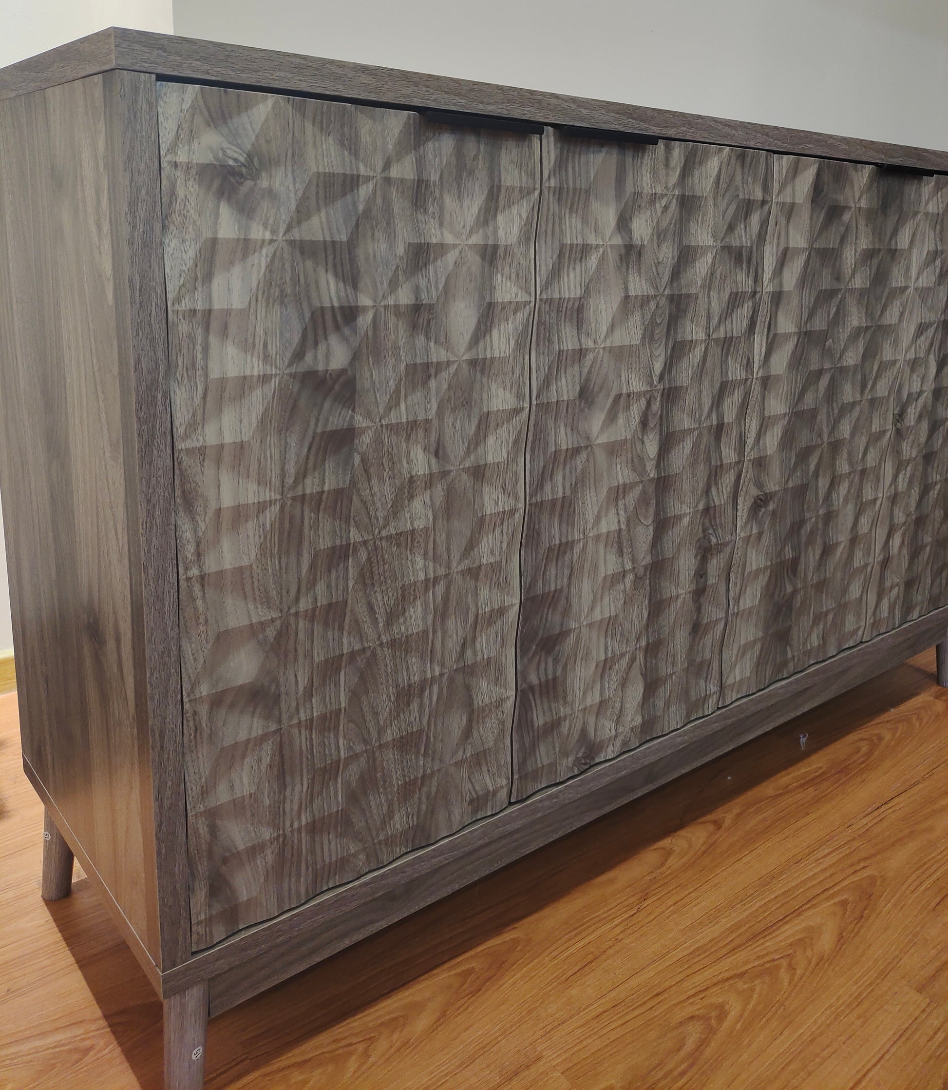 Modern Style Buffet Cabinet,Sideboard Buffet Cabinet With Storage,Storage Cabinet With 4 Diamond Shaped Relief Doors For Living Room,Dining Room,Entryway,Hallway,Kitchen,Grey Gray Gray Dining Room