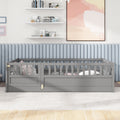 Twin Size Floor Bed, Integral Construction With Super High Security Barrier, Door, Children'S Floor Bed Frame, Montessori Wooden Children'S Floor Bed, Grey Box Spring Required Twin Grey Wood Brown