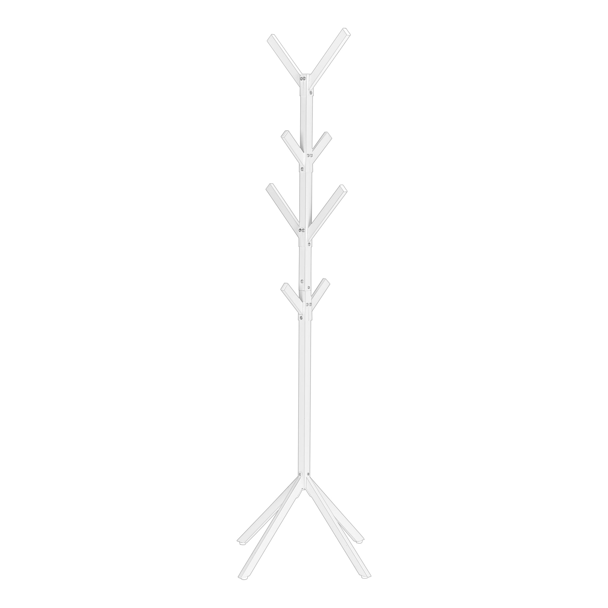 Coat Rack, Hall Tree, Free Standing, 8 Hooks, Entryway, 70"H, Bedroom, White Metal, Contemporary, Modern White Metal