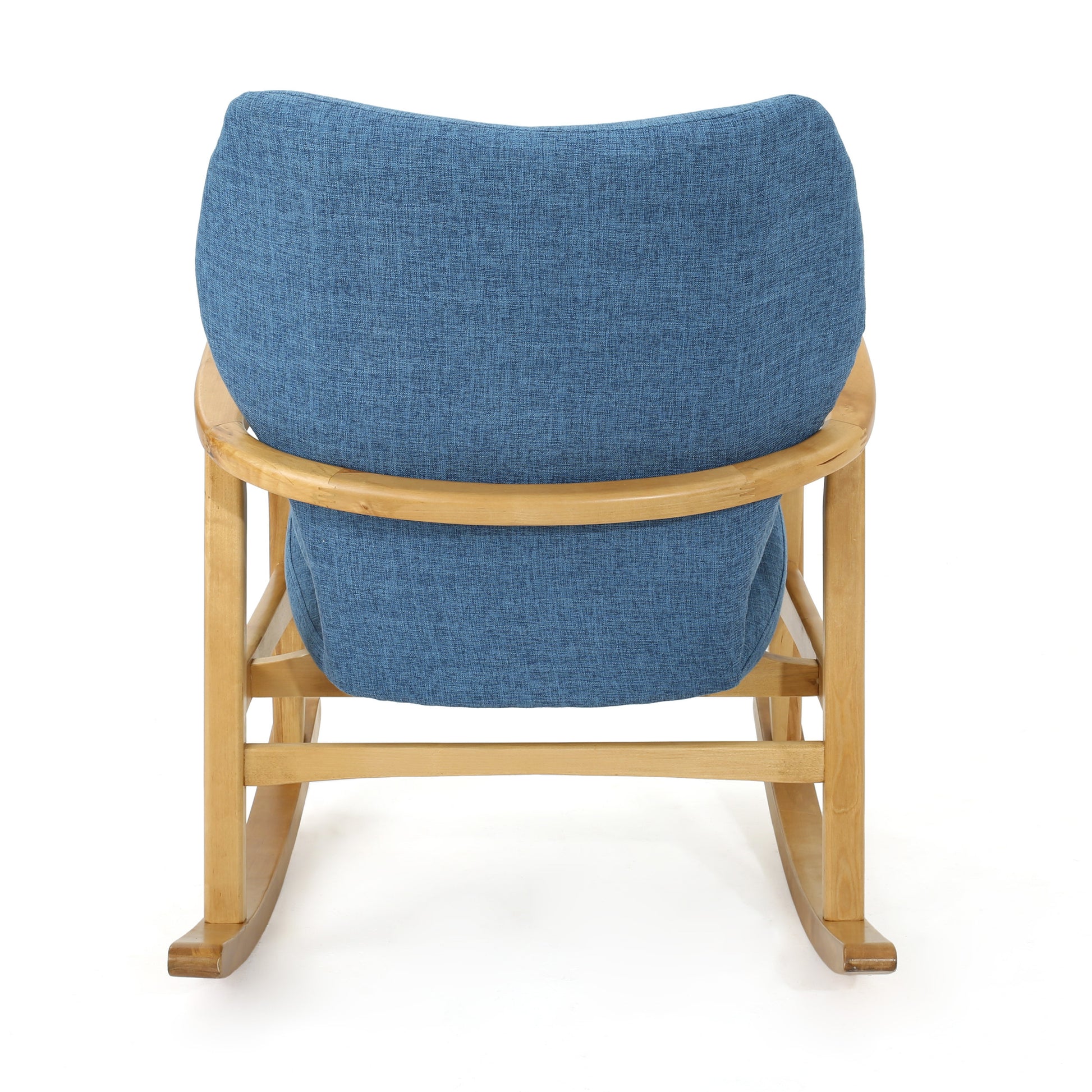 Elegant Solid Wood Rocking Chair With Blue Linen Cushion Blue Fabric