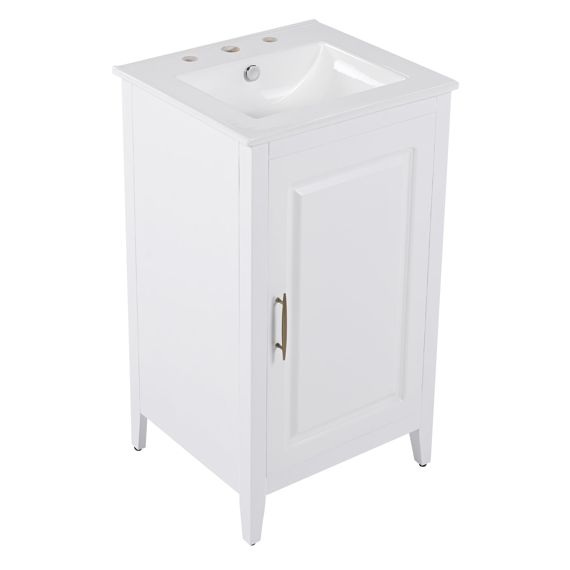20.3" Bathroom Vanity With Sink, Functional Drawer, Door Shelf, Soft Closing Door, White White Acacia Wood,Ceramic Mdf