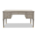 Dauphin Gold Accent 5 Drawer Wood Executive Desk, Grey Cashmere Wood Gray Solid Wood Mdf Wood