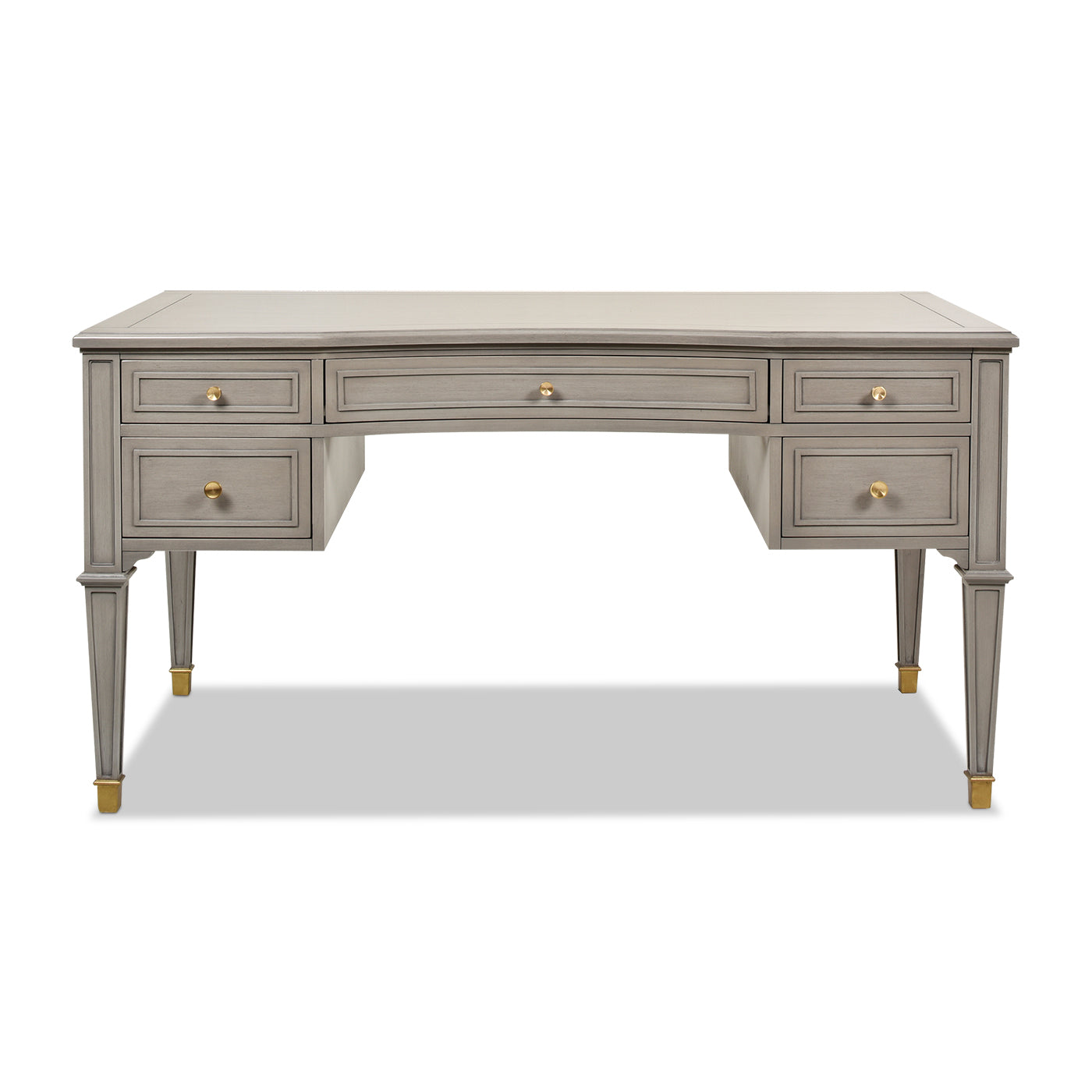 Dauphin Gold Accent 5 Drawer Wood Executive Desk, Grey Cashmere Wood Gray Solid Wood Mdf Wood