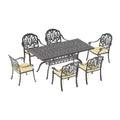 Cushions In Random Colors 7 Piece Set Of Cast Aluminum Patio Furniture With Cushions Yes Dining Set Black Seats 6 Rust Resistant Frame Water Resistant Cushion Garden & Outdoor Complete Patio Sets Aluminium