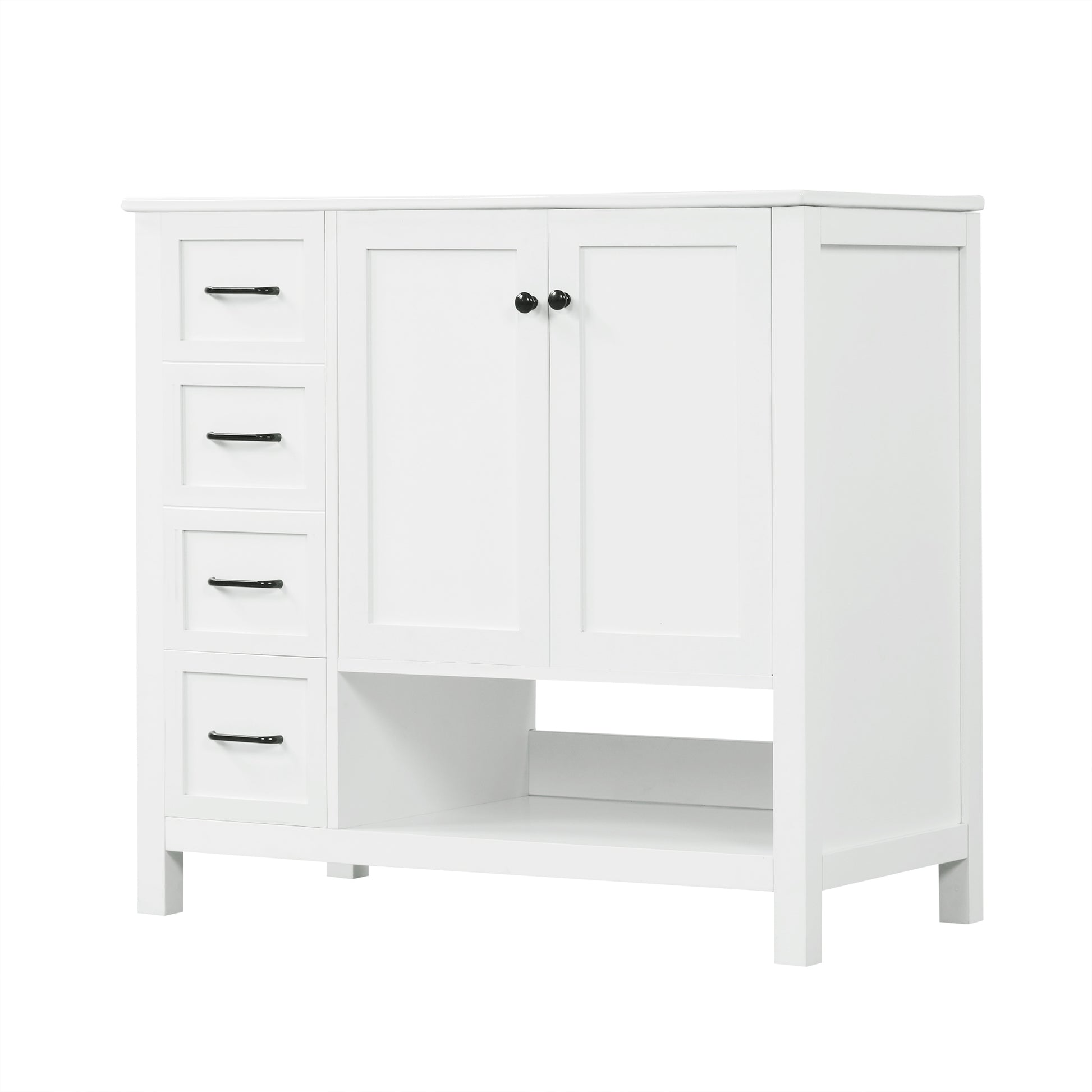 36" Bathroom Vanity With Sink Top, Bathroom Vanity Cabinet With Two Doors And Two Drawers, Solid Wood, Open Shelf, Mdf Boards, One Package, White White Solid Wood Mdf