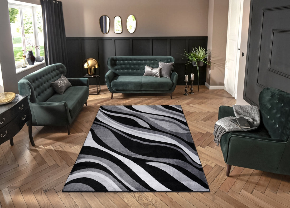 Jersey Area Rugs, Carpets For Livingroom, 5X7 Area Rugs ,1125 Black Grey Rectangle 5&7 Black Grey Contemporary Abstract Polypropylene