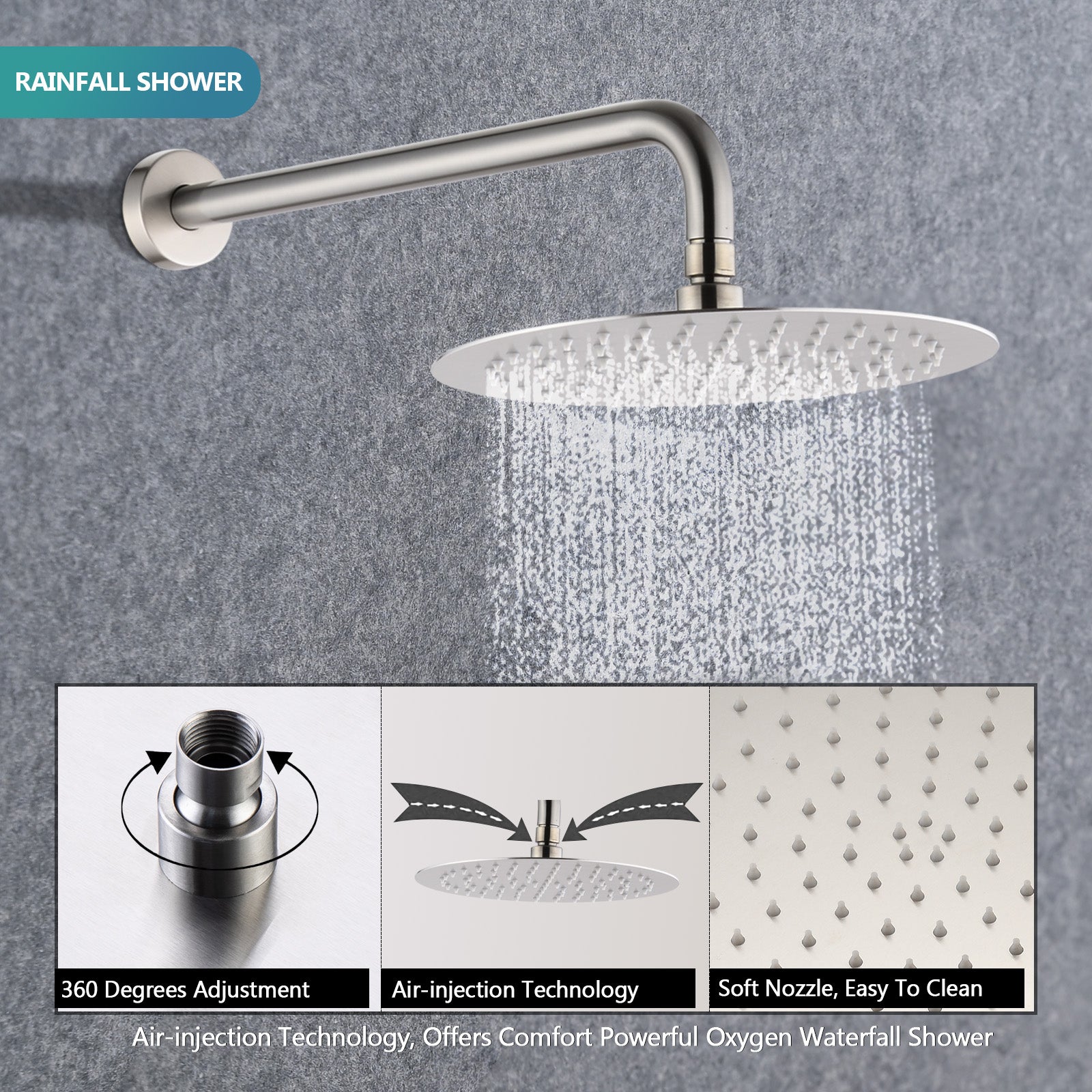 9.8" Rainfall And Handheld Shower Set With 2 Handle Temperature And Flow Control In Brushed Nickel Brushed Nickel Brass