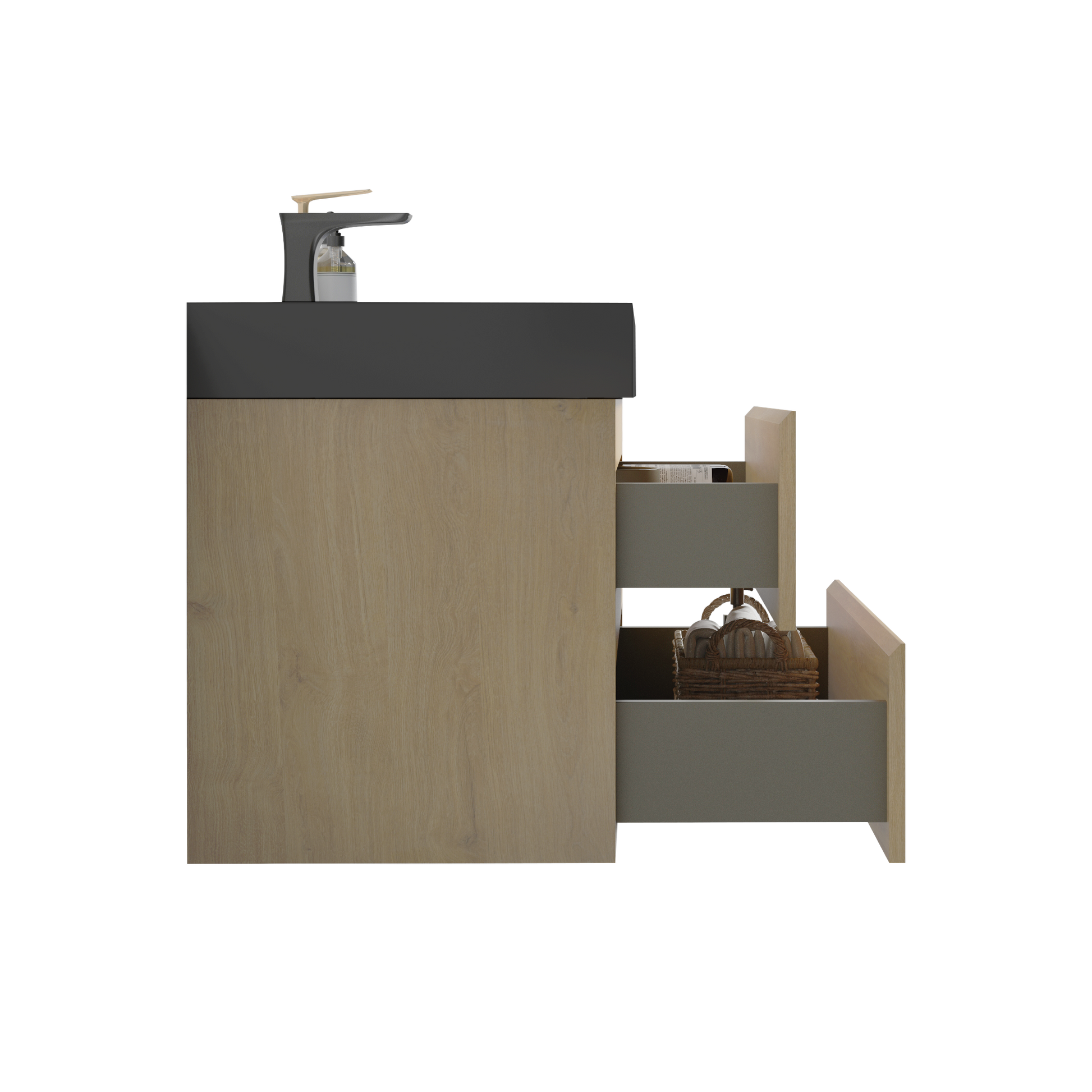 U092 Alice36W 106 Alice 36" Natural Oak Bathroom Vanity With Sink, Large Storage Wall Mounted Floating Bathroom Vanity For Modern Bathroom, One Piece Black Sink Basin Without Drain, Pre Assembled Walnut Black Bathroom Modern Mdf Melamine