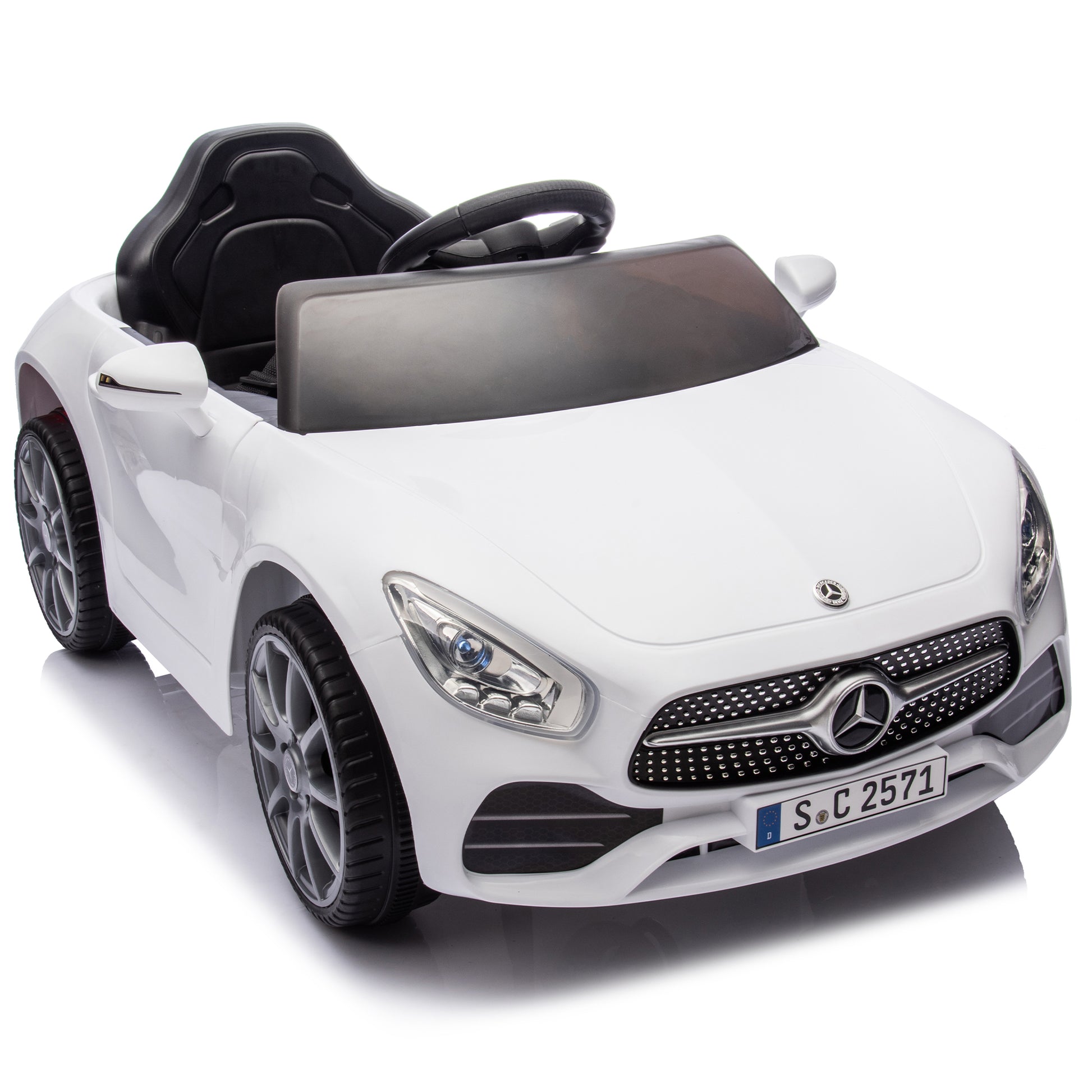 Licensed Mercedes Benz Cls 350,12V Kids Ride On Toy Car W Parents Control,2Wd,Four Wheel Suspension,Music,Bluetooth,Led Light,Usb,Power Display,Volume Adjustment,Speeds 1.24 3.11Mph For Kids Aged 2 4. White 50 99 Lbs Polypropylene