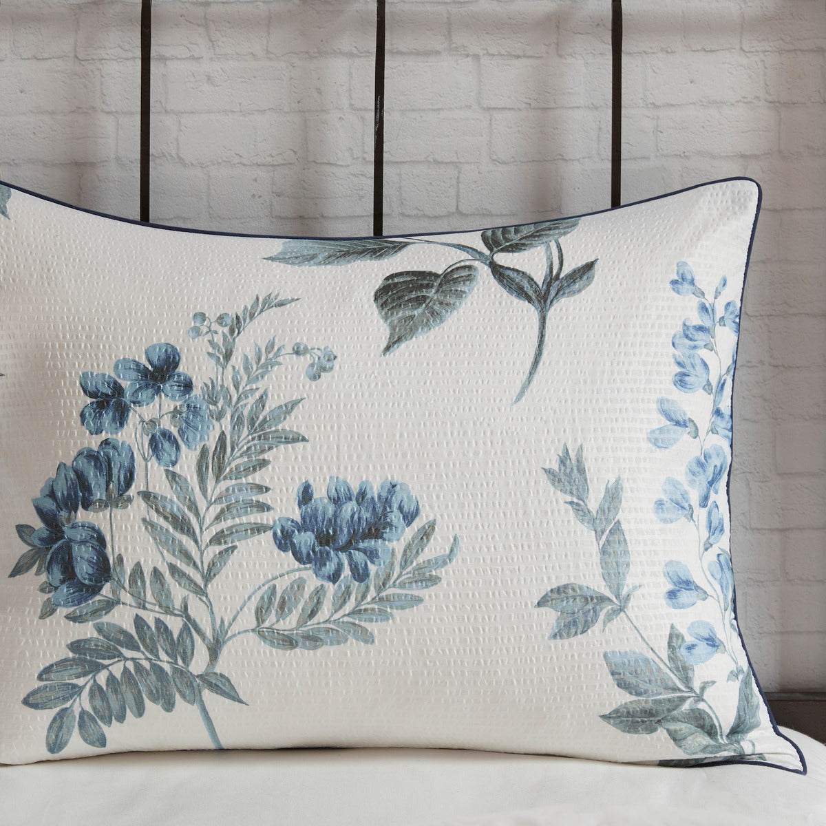 7 Piece Printed Seersucker Comforter Set With Throw Blanket Blue Full Queen Full Blue Microfiber