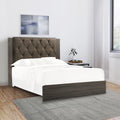 Wooden Queen Bed With Button Tufted Upholstered Headboard, Gray And Brown Queen Grey Brown Wood Fabric