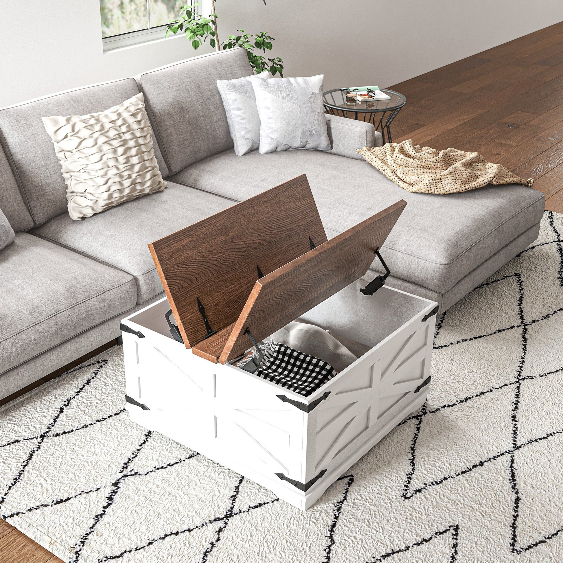 Homcom Coffee Table With Flip Top Hidden Storage, Square Center Table White White Particle Board