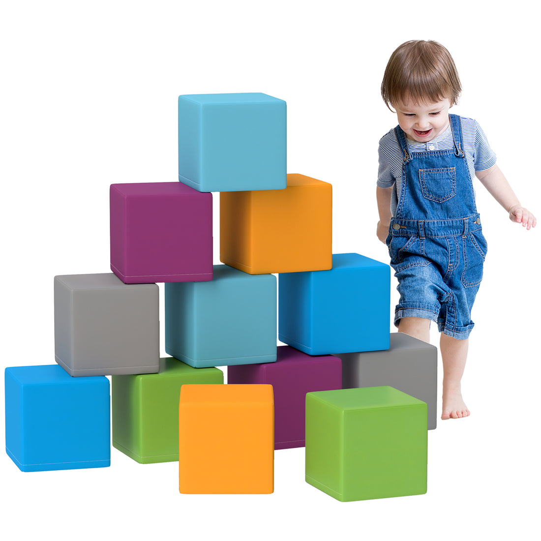 Soozier 12 Piece Soft Play Blocks Soft Foam Toy Building And Stacking Blocks Compliant Learning Toys For Toddler Baby Kids Preschool, Contemporary Multicolor Pu