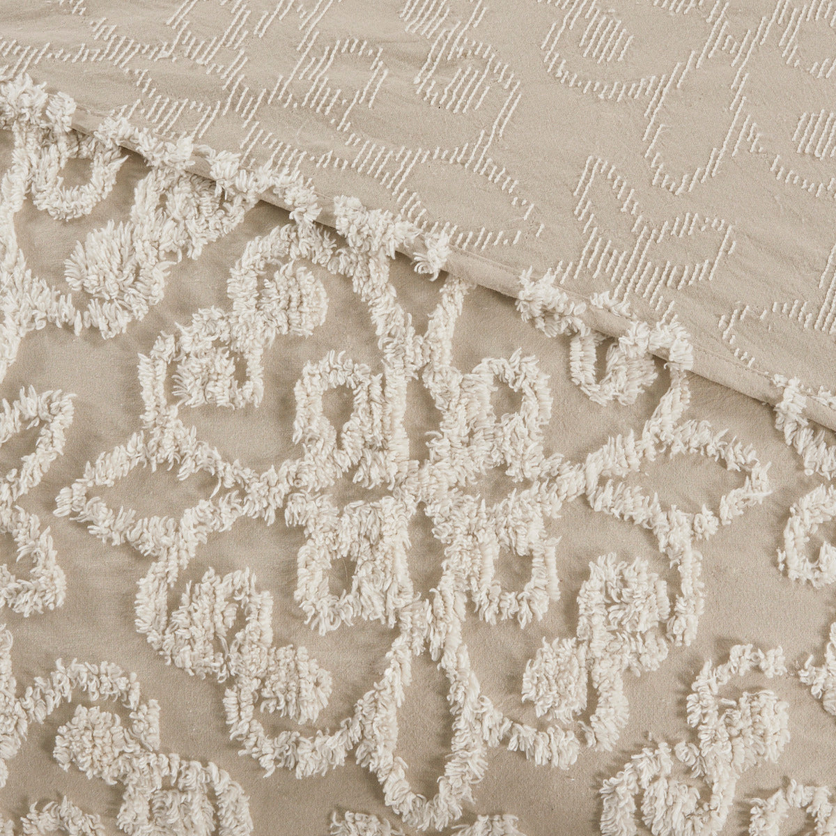 3 Piece Tufted Cotton Bedspread Set Taupe Full Queen Taupe Cotton
