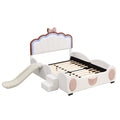 Full Size Upholstered Led Light Platform Bed With Shell Headboard And Children'S Slide, Pink Box Spring Not Required Full Pink White Wood Bedroom Bed Frame Faux Leather Upholstered