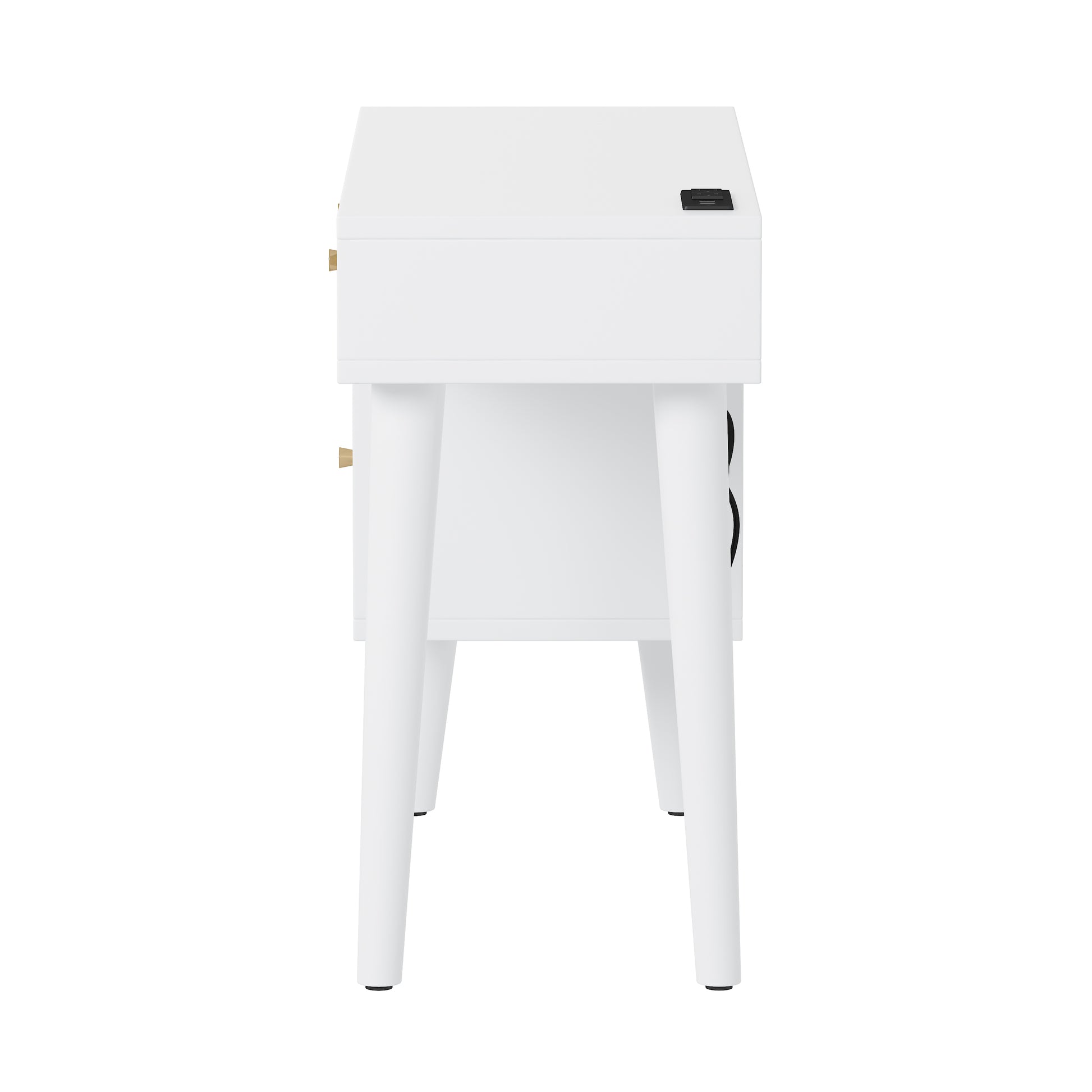 39" Retro Bohemian Style Wooden Makeup Vanity Set With Charging Plug&Usb Port And Stool, Dressing Table With 3 Storage Drawers And 1 Rectangular Rattan Drawer, White White 4 Drawers Wood